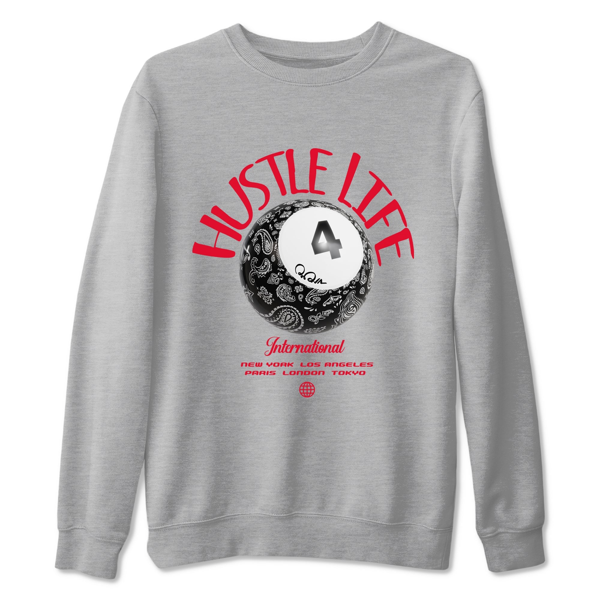 Air Jordan 4 Bred Reimagined shirt to match jordans Hustle Life sneaker tees AJ4 Bred Reimagined SNRT Sneaker Release Tees unisex cotton Heather Grey 2 crew neck shirt
