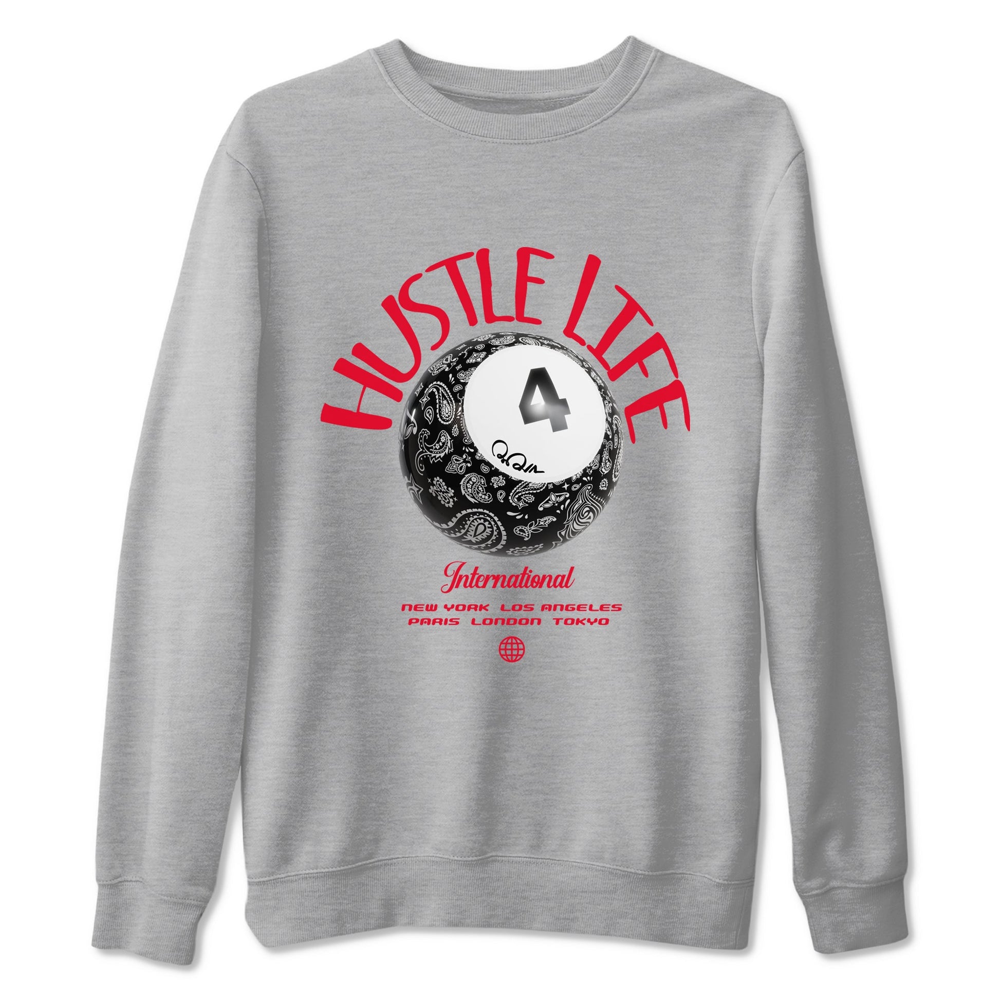 Air Jordan 4 Bred Reimagined shirt to match jordans Hustle Life sneaker tees AJ4 Bred Reimagined SNRT Sneaker Release Tees unisex cotton Heather Grey 2 crew neck shirt