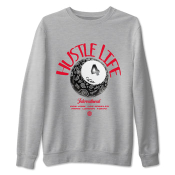 Air Jordan 4 Bred Reimagined shirt to match jordans Hustle Life sneaker tees AJ4 Bred Reimagined SNRT Sneaker Release Tees unisex cotton Heather Grey 2 crew neck shirt