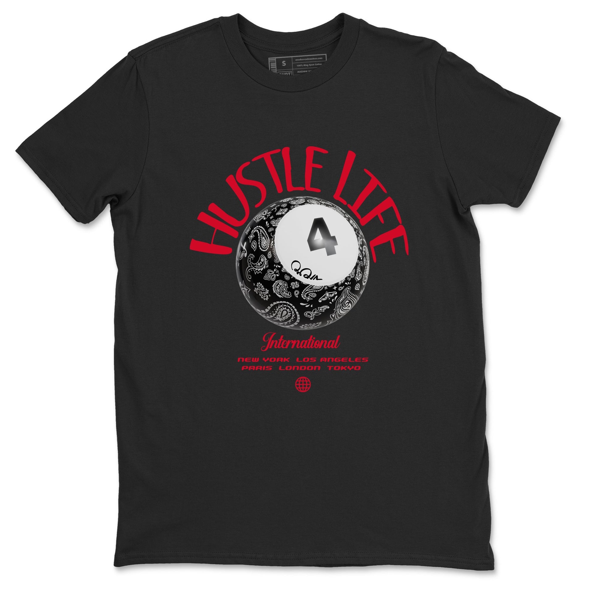 Air Jordan 4 Bred Reimagined shirt to match jordans Hustle Life sneaker tees AJ4 Bred Reimagined SNRT Sneaker Release Tees unisex cotton Black 2 crew neck shirt