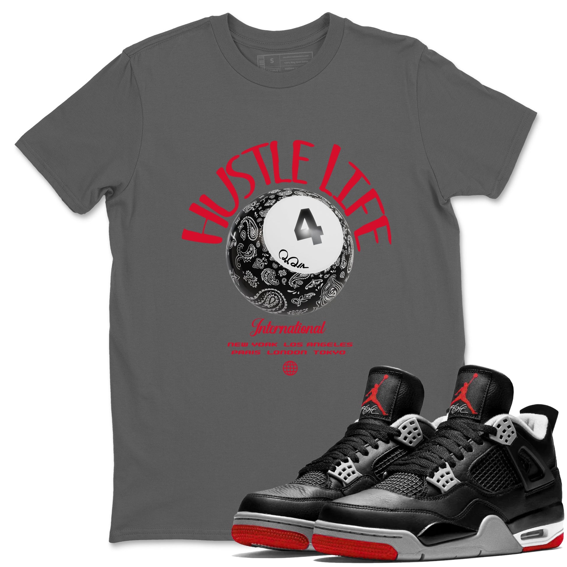 Air Jordan 4 Bred Reimagined shirt to match jordans Hustle Life sneaker tees AJ4 Bred Reimagined SNRT Sneaker Release Tees unisex cotton Cool Grey 1 crew neck shirt