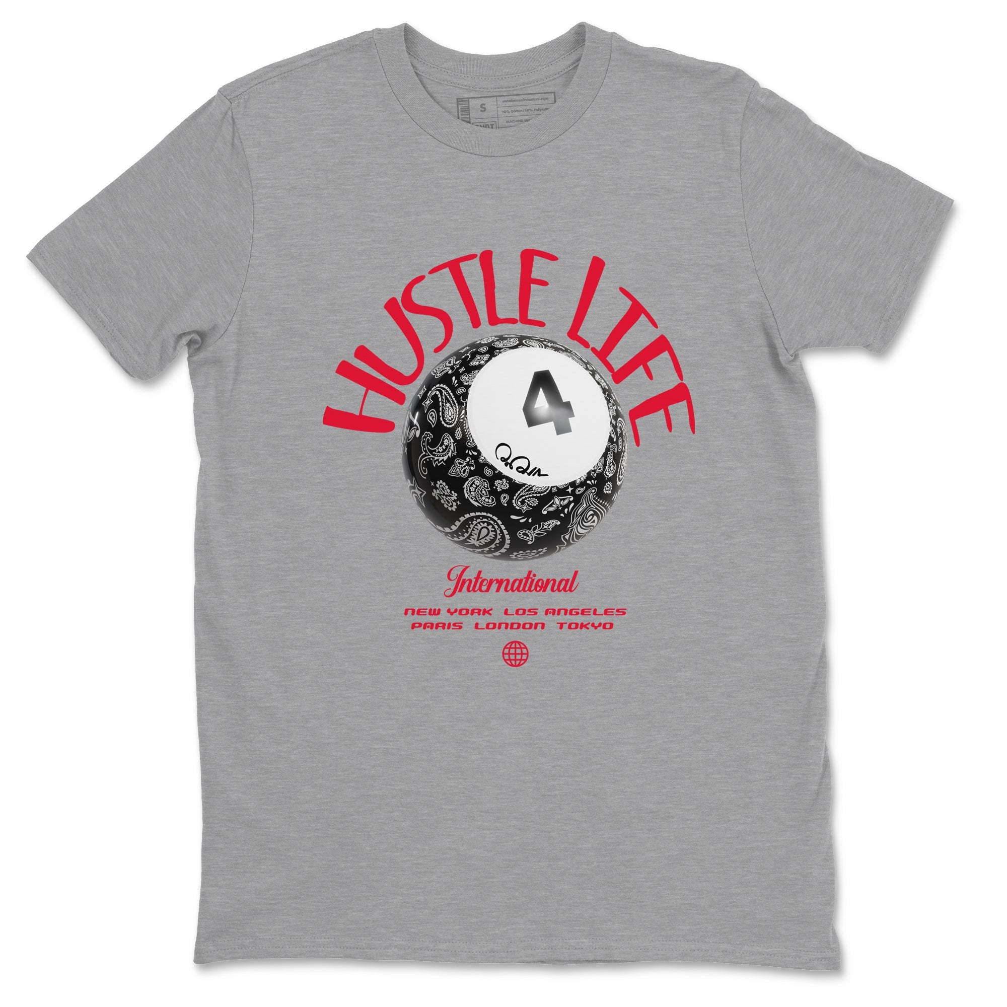 Air Jordan 4 Bred Reimagined shirt to match jordans Hustle Life sneaker tees AJ4 Bred Reimagined SNRT Sneaker Release Tees unisex cotton Heather Grey 2 crew neck shirt