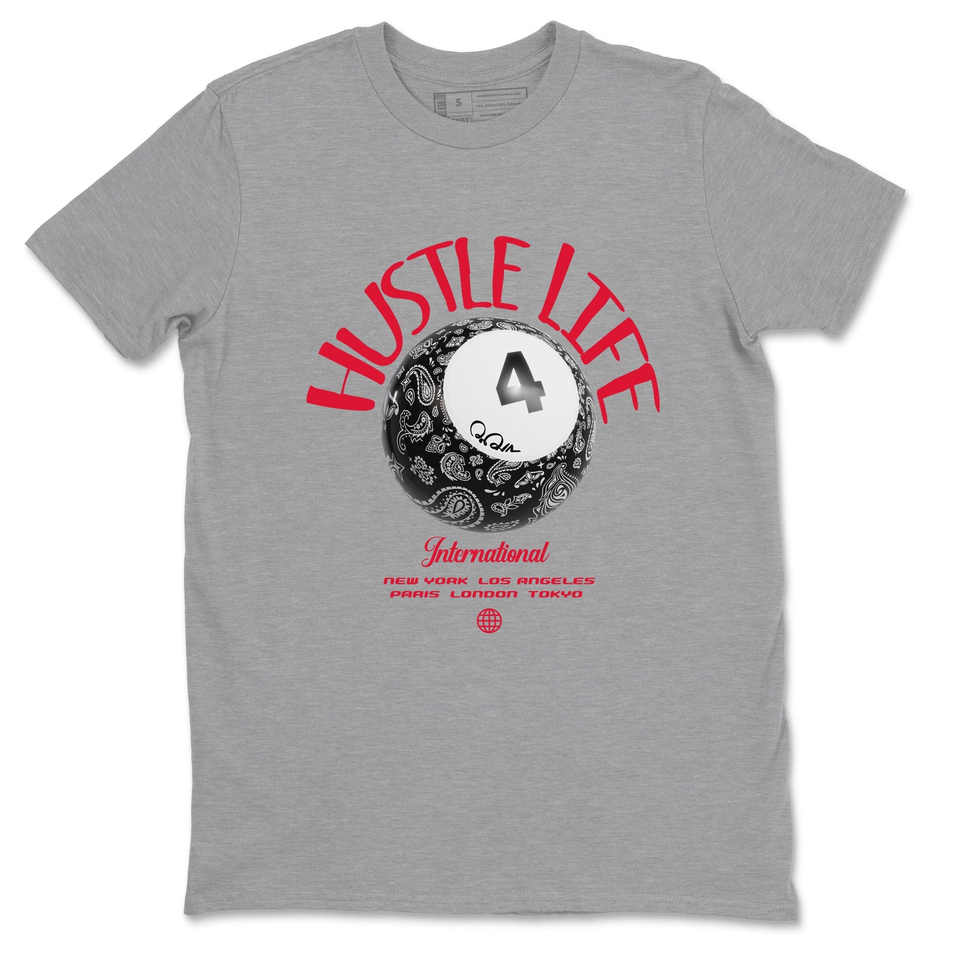 Air Jordan 4 Bred Reimagined shirt to match jordans Hustle Life sneaker tees AJ4 Bred Reimagined SNRT Sneaker Release Tees unisex cotton Heather Grey 2 crew neck shirt