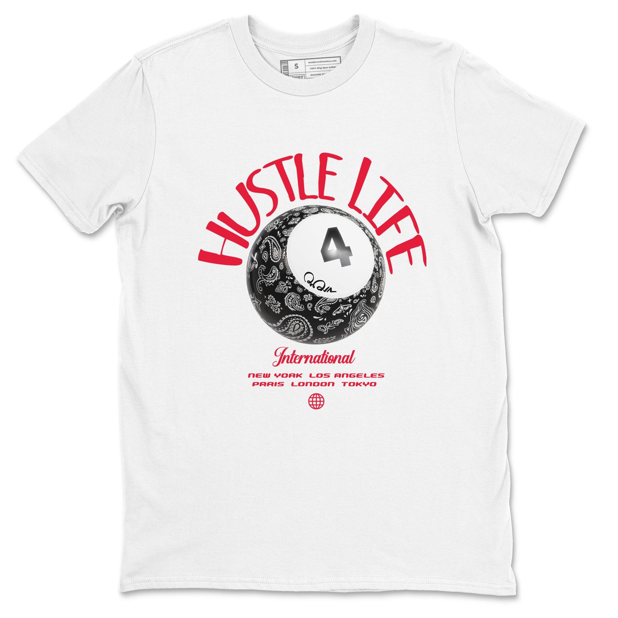 Air Jordan 4 Bred Reimagined shirt to match jordans Hustle Life sneaker tees AJ4 Bred Reimagined SNRT Sneaker Release Tees unisex cotton White 2 crew neck shirt