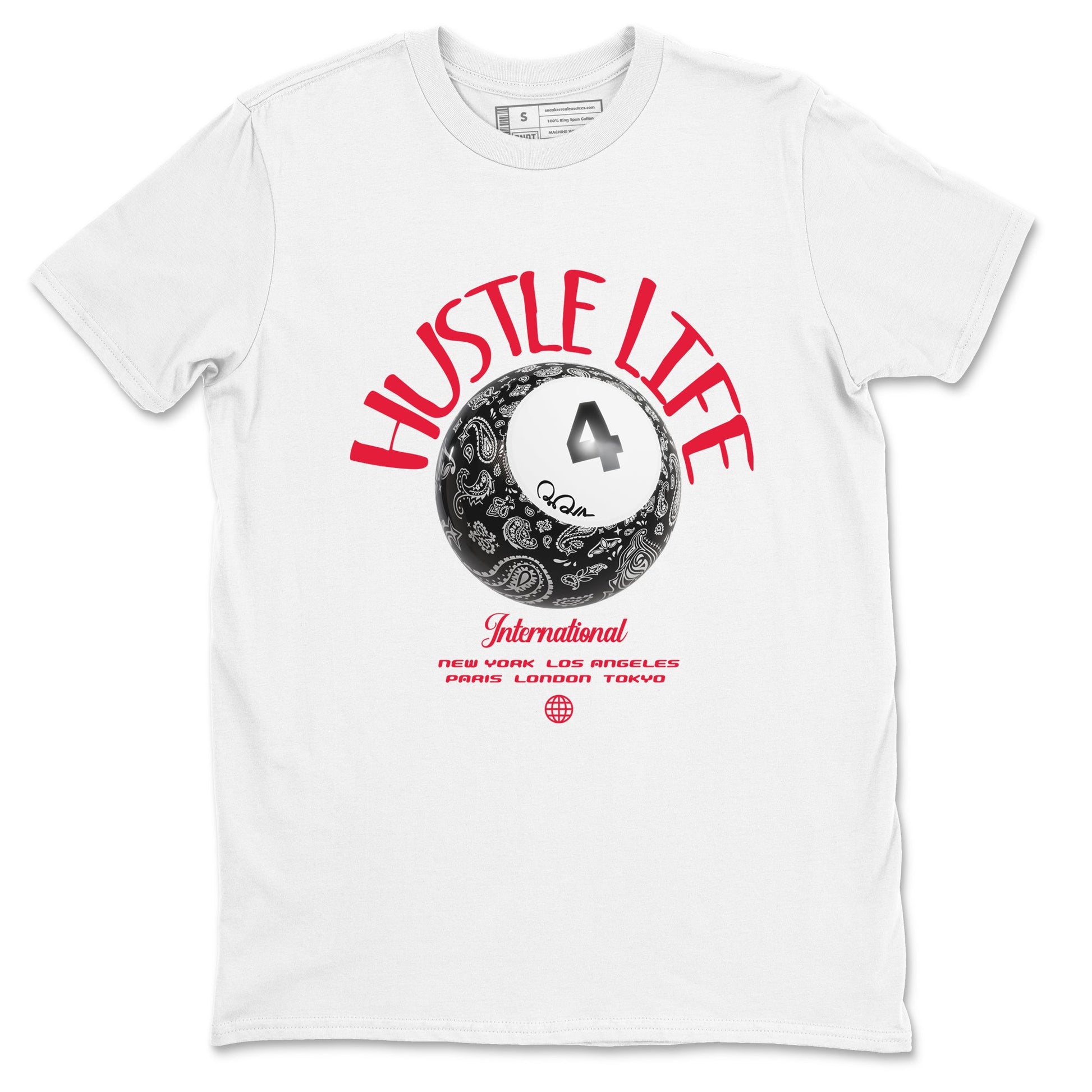Air Jordan 4 Bred Reimagined shirt to match jordans Hustle Life sneaker tees AJ4 Bred Reimagined SNRT Sneaker Release Tees unisex cotton White 2 crew neck shirt