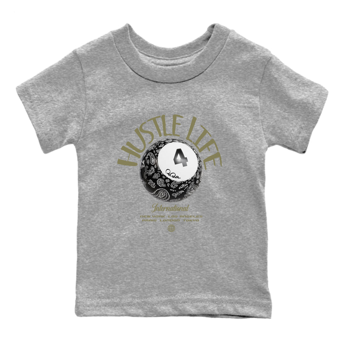 Air Jordan 4 Medium Olive shirt to match jordans Hustle Life sneaker tees AJ4Medium Olive SNRT Sneaker Release Tees Baby Toddler Heather Grey 2 T-Shirt