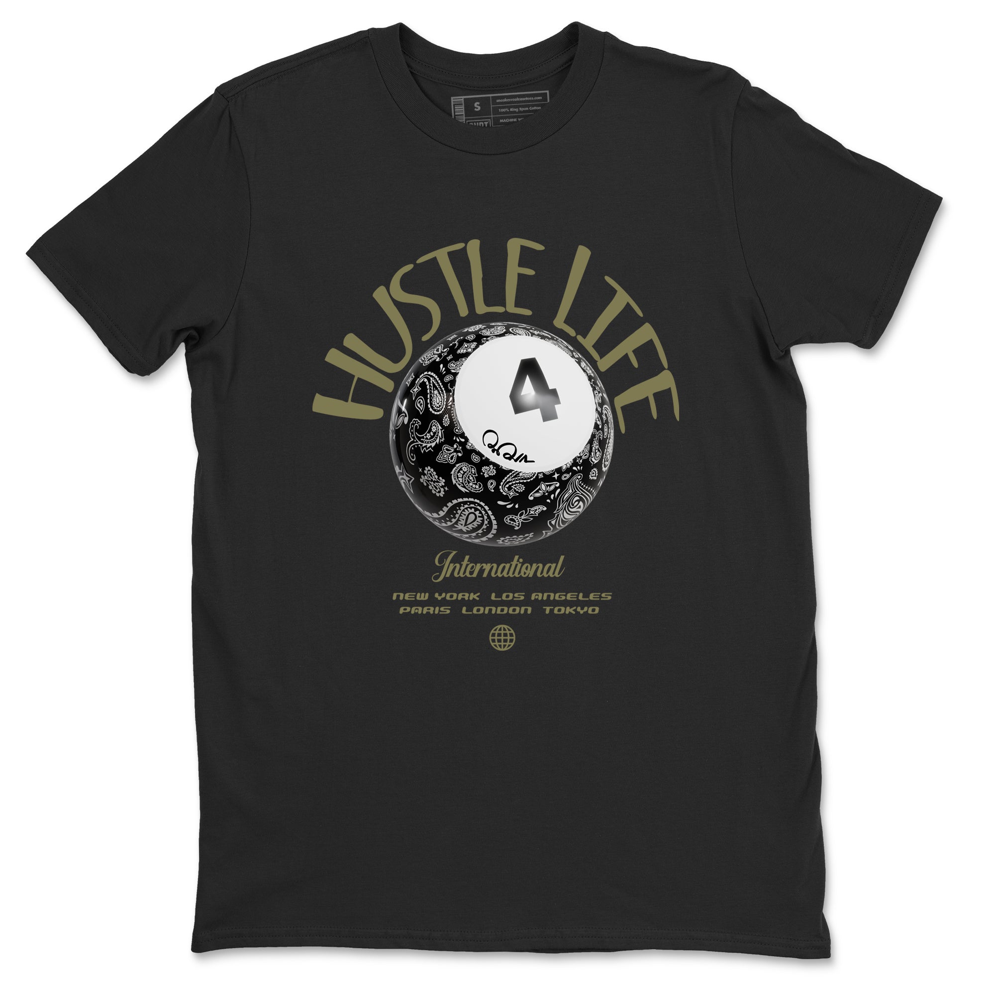 Air Jordan 4 Medium Olive shirt to match jordans Hustle Life sneaker tees AJ4Medium Olive SNRT Sneaker Release Tees Unisex Black 2 T-Shirt