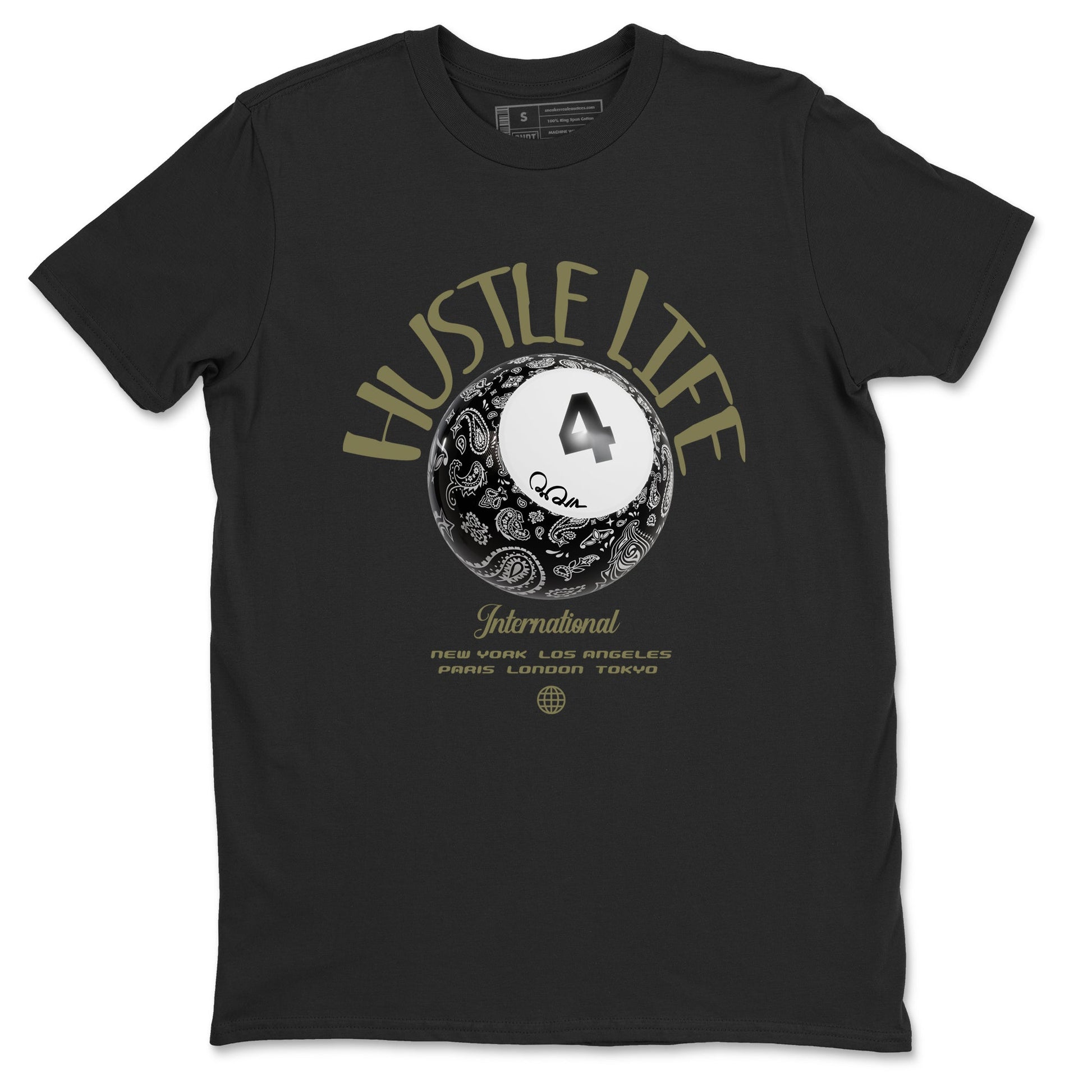 Air Jordan 4 Medium Olive shirt to match jordans Hustle Life sneaker tees AJ4Medium Olive SNRT Sneaker Release Tees Unisex Black 2 T-Shirt
