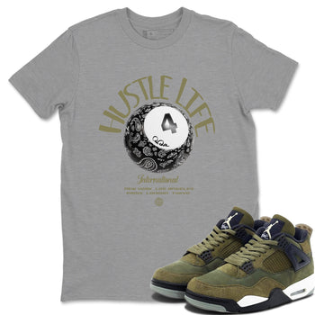 Air Jordan 4 Medium Olive shirt to match jordans Hustle Life sneaker tees AJ4Medium Olive SNRT Sneaker Release Tees Unisex Heather Grey 1 T-Shirt