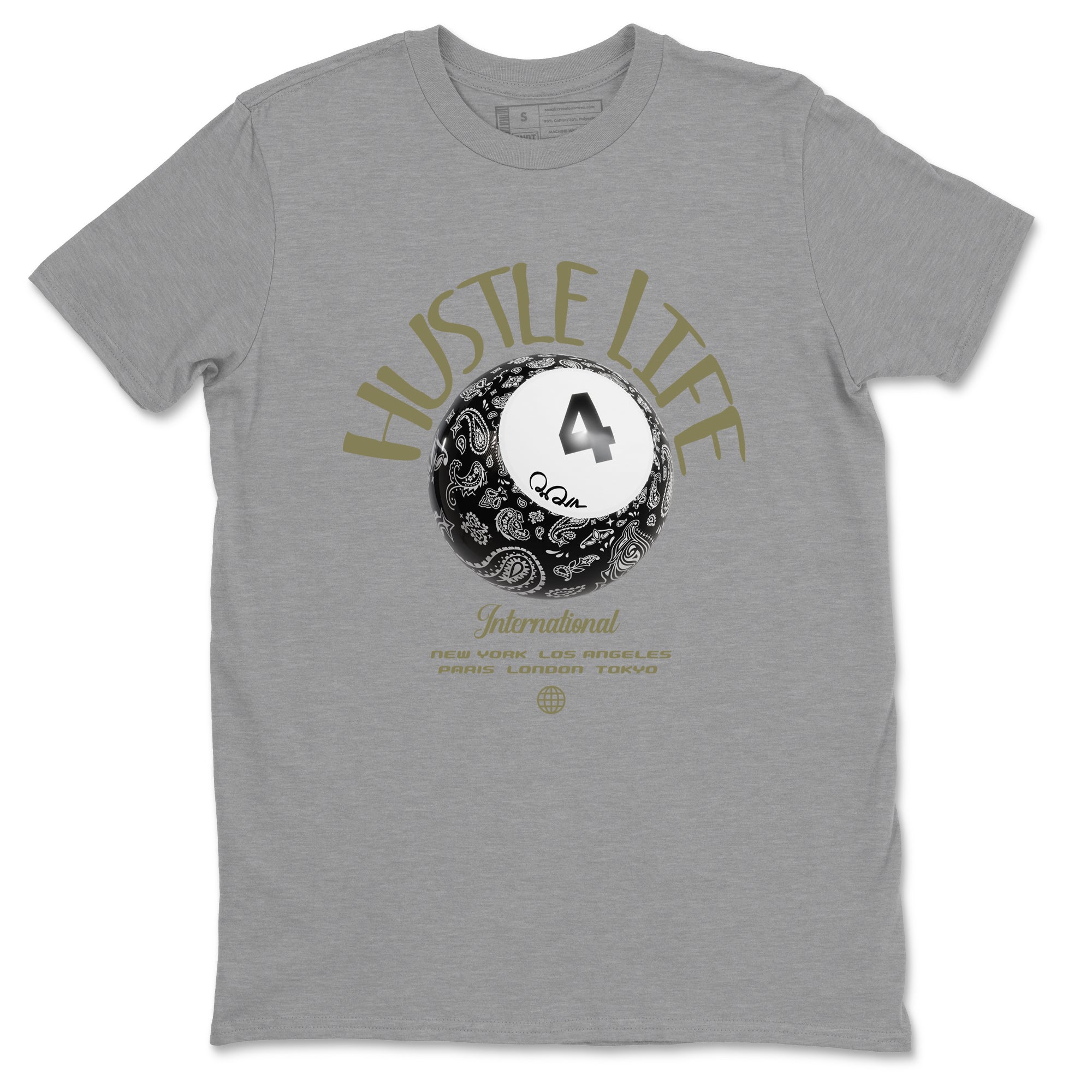 Air Jordan 4 Medium Olive shirt to match jordans Hustle Life sneaker tees AJ4Medium Olive SNRT Sneaker Release Tees Unisex Heather Grey 2 T-Shirt