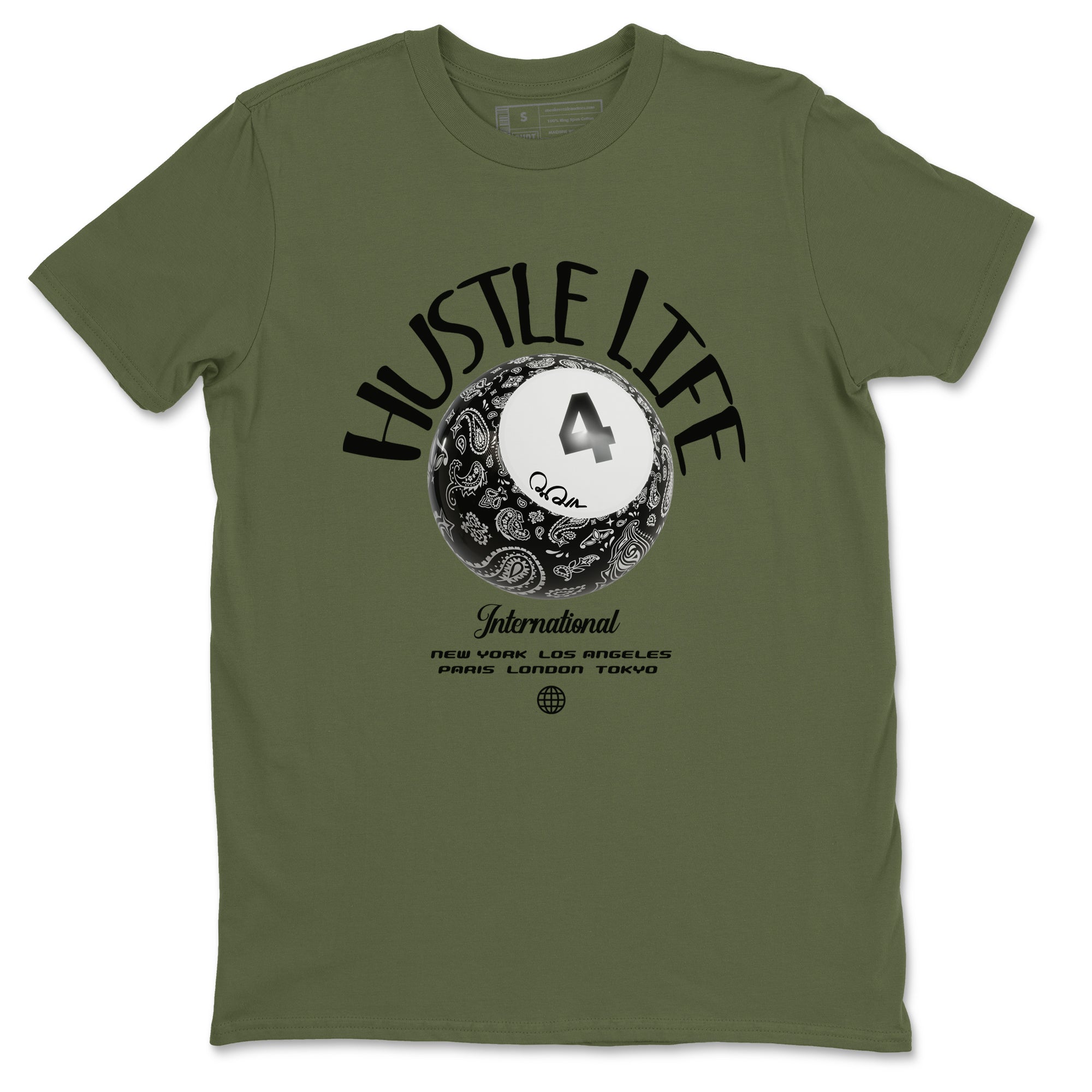 Air Jordan 4 Medium Olive shirt to match jordans Hustle Life sneaker tees AJ4Medium Olive SNRT Sneaker Release Tees Unisex Military Green 2 T-Shirt