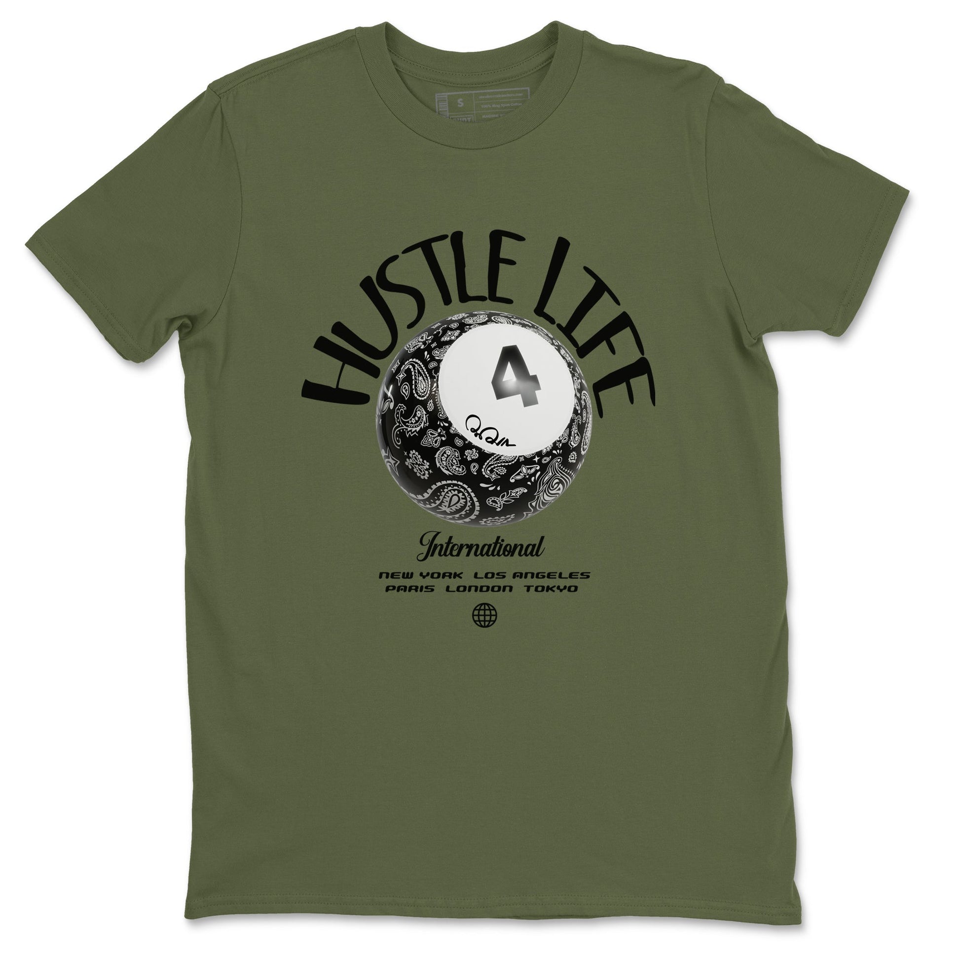 Air Jordan 4 Medium Olive shirt to match jordans Hustle Life sneaker tees AJ4Medium Olive SNRT Sneaker Release Tees Unisex Military Green 2 T-Shirt