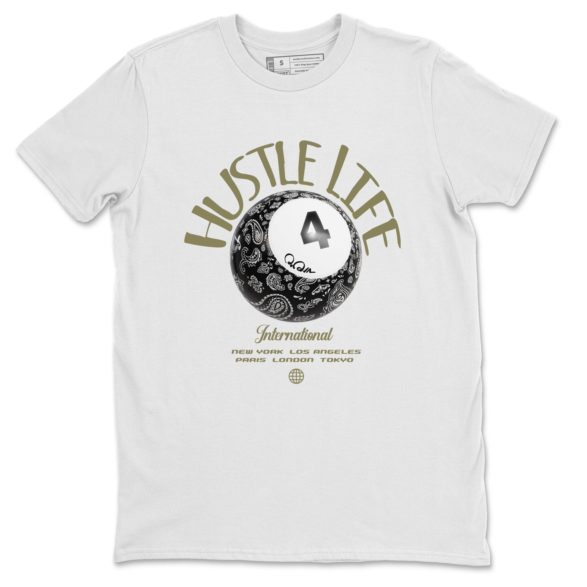 Air Jordan 4 Medium Olive shirt to match jordans Hustle Life sneaker tees AJ4Medium Olive SNRT Sneaker Release Tees Unisex White 2 T-Shirt
