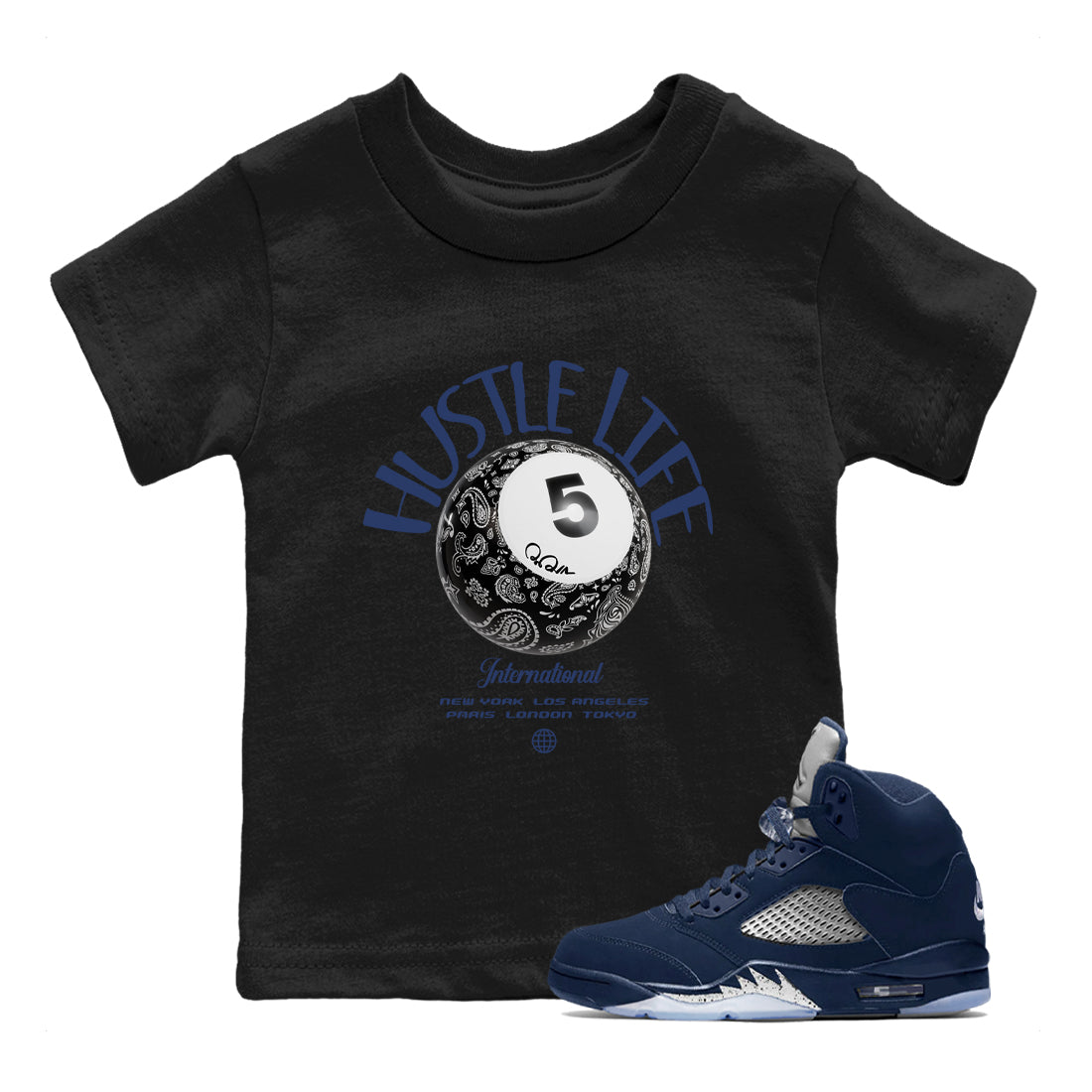 Air Jordan 5 Georgetown shirt to match jordans Hustle Life sneaker tees AJ5 Georgetown SNRT Sneaker Release Tees Baby Toddler Black 1 T-Shirt