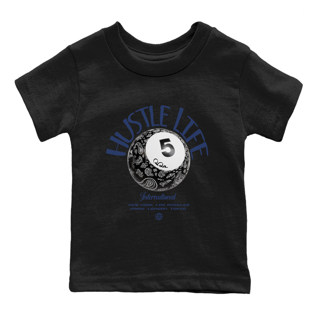 Air Jordan 5 Georgetown shirt to match jordans Hustle Life sneaker tees AJ5 Georgetown SNRT Sneaker Release Tees Baby Toddler Black 2 T-Shirt