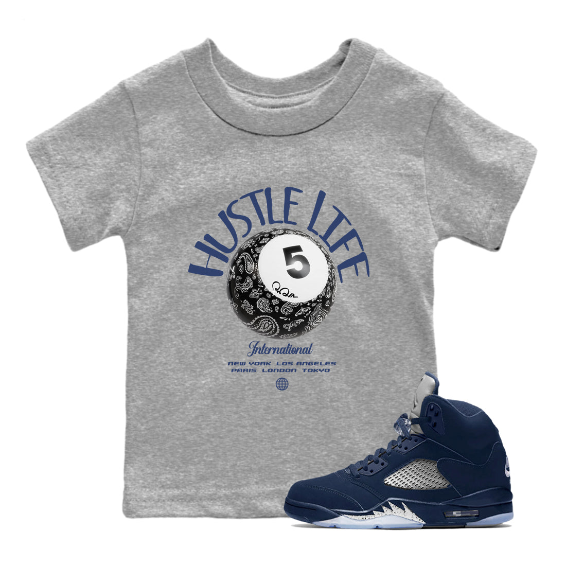 Air Jordan 5 Georgetown shirt to match jordans Hustle Life sneaker tees AJ5 Georgetown SNRT Sneaker Release Tees Baby Toddler Heather Grey 1 T-Shirt