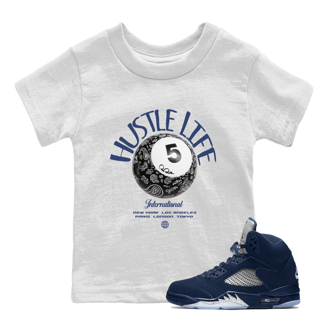 Air Jordan 5 Georgetown shirt to match jordans Hustle Life sneaker tees AJ5 Georgetown SNRT Sneaker Release Tees Baby Toddler White 1 T-Shirt