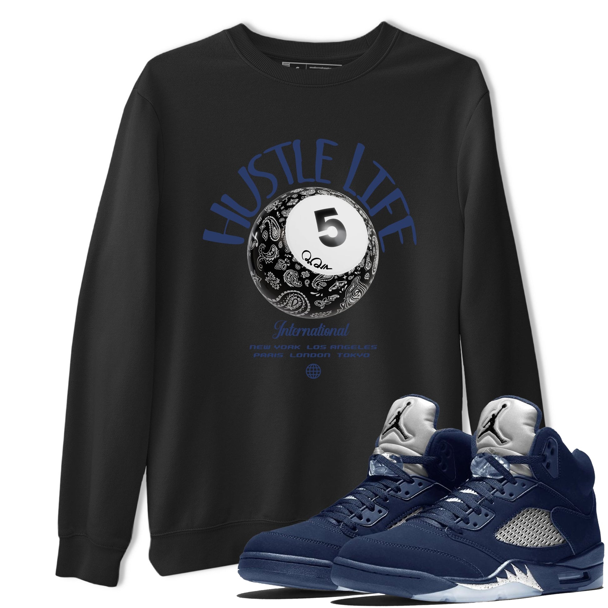 Air Jordan 5 Georgetown shirt to match jordans Hustle Life sneaker tees AJ5 Georgetown SNRT Sneaker Release Tees Unisex Black 1 T-Shirt