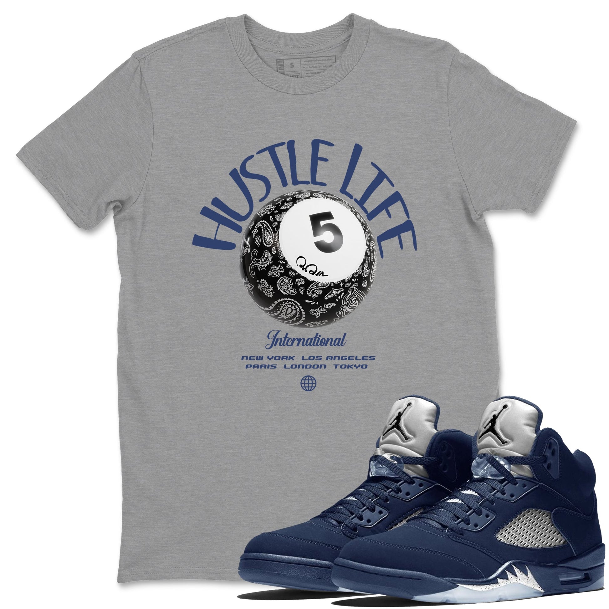 Air Jordan 5 Georgetown shirt to match jordans Hustle Life sneaker tees AJ5 Georgetown SNRT Sneaker Release Tees Unisex Heather Grey 1 T-Shirt