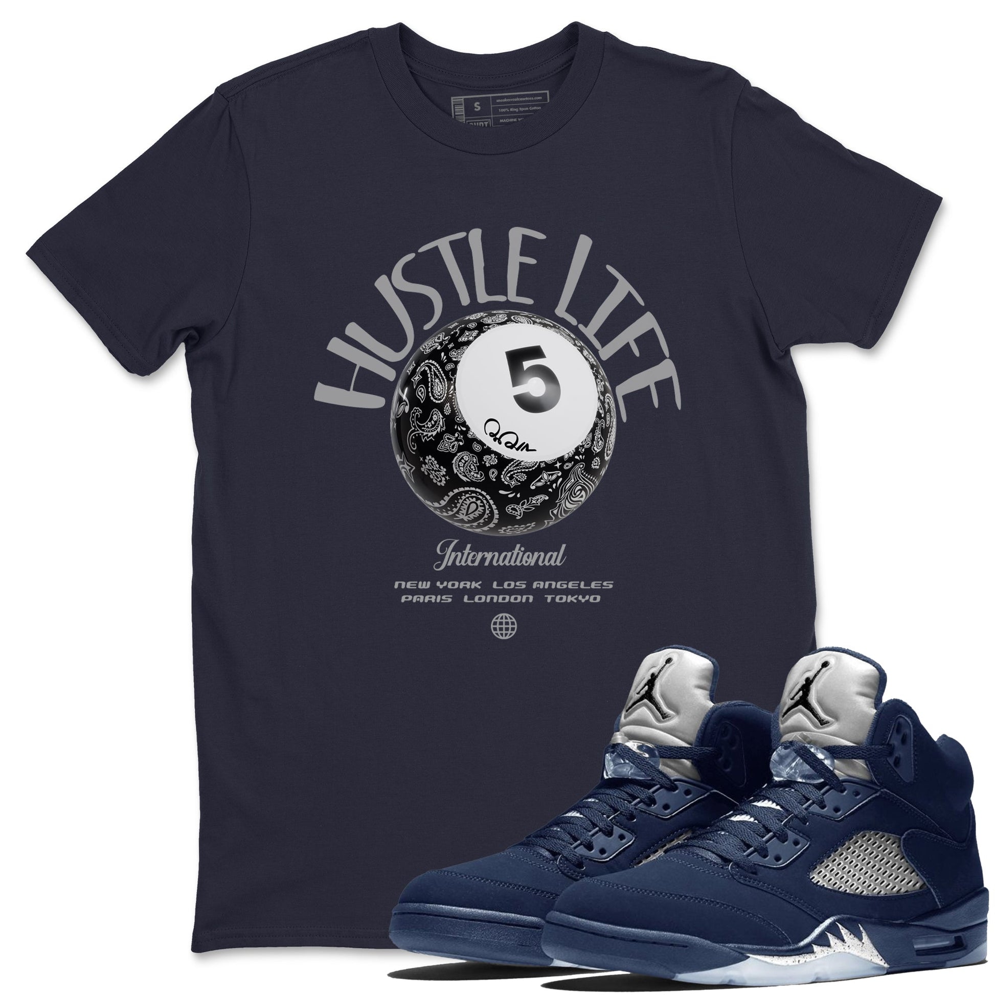 Air Jordan 5 Georgetown shirt to match jordans Hustle Life sneaker tees AJ5 Georgetown SNRT Sneaker Release Tees Unisex Navy 1 T-Shirt