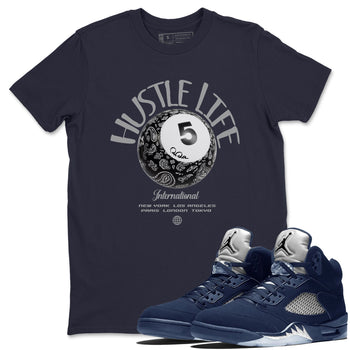 Air Jordan 5 Georgetown shirt to match jordans Hustle Life sneaker tees AJ5 Georgetown SNRT Sneaker Release Tees Unisex Navy 1 T-Shirt
