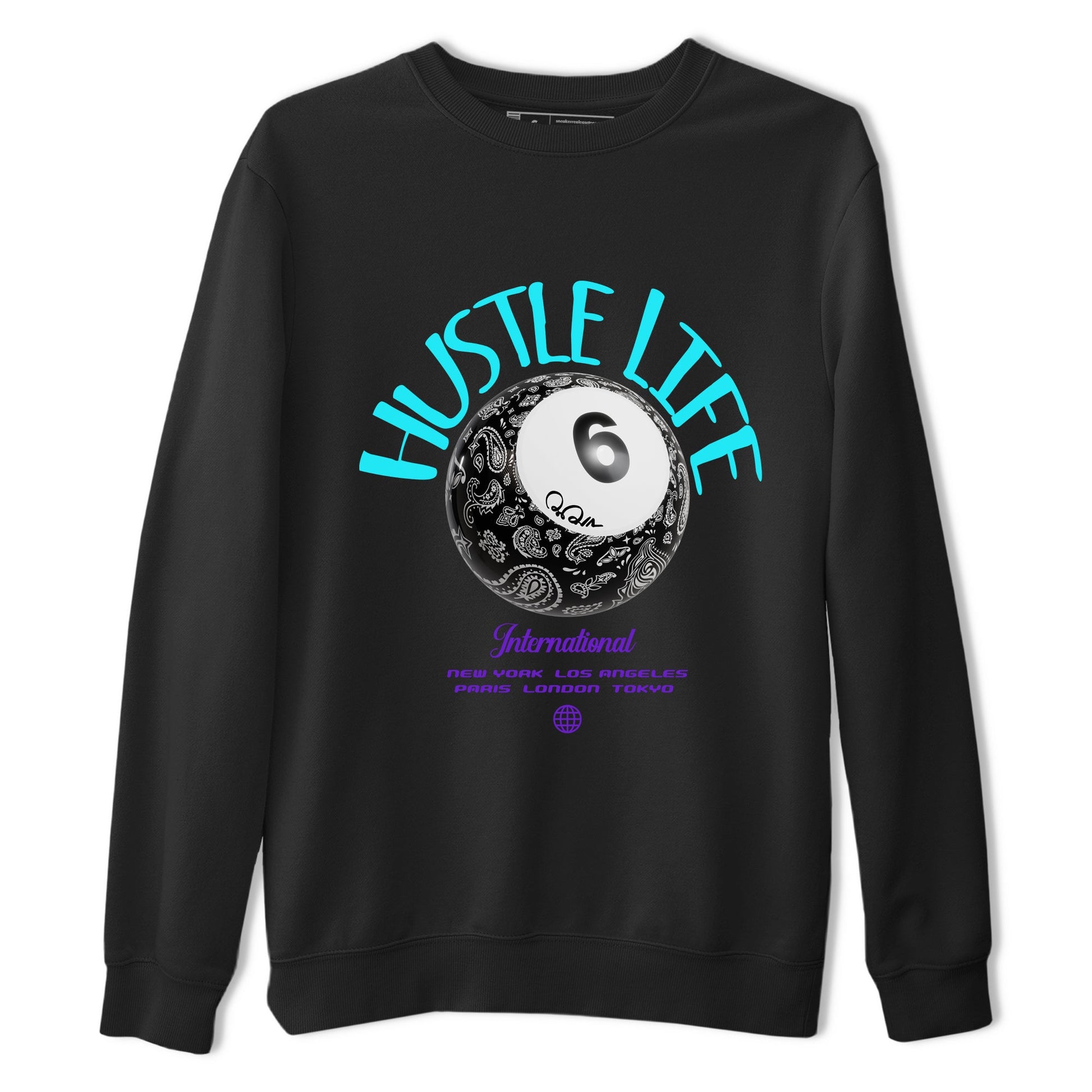 Air Jordan 6 Aqua shirt to match jordans Hustle Life sneaker tees AJ6 Aqua SNRT Sneaker Release Tees Unisex Black 2 T-Shirt