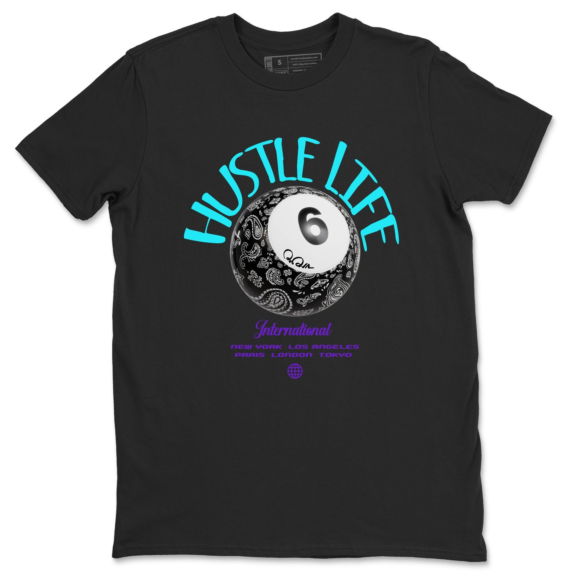 Air Jordan 6 Aqua shirt to match jordans Hustle Life sneaker tees AJ6 Aqua SNRT Sneaker Release Tees Unisex Black 2 T-Shirt