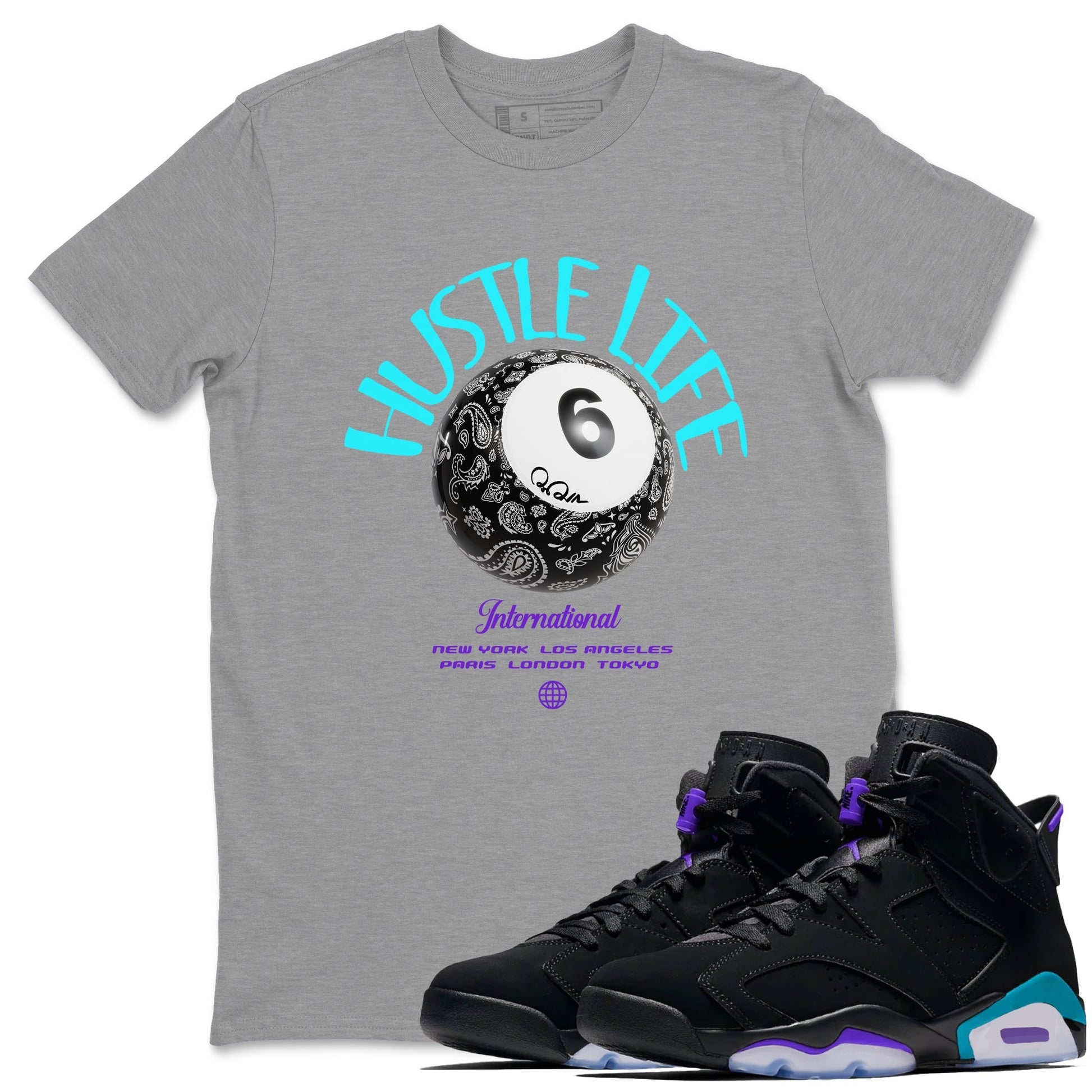 Air Jordan 6 Aqua shirt to match jordans Hustle Life sneaker tees AJ6 Aqua SNRT Sneaker Release Tees Unisex Heather Grey 1 T-Shirt