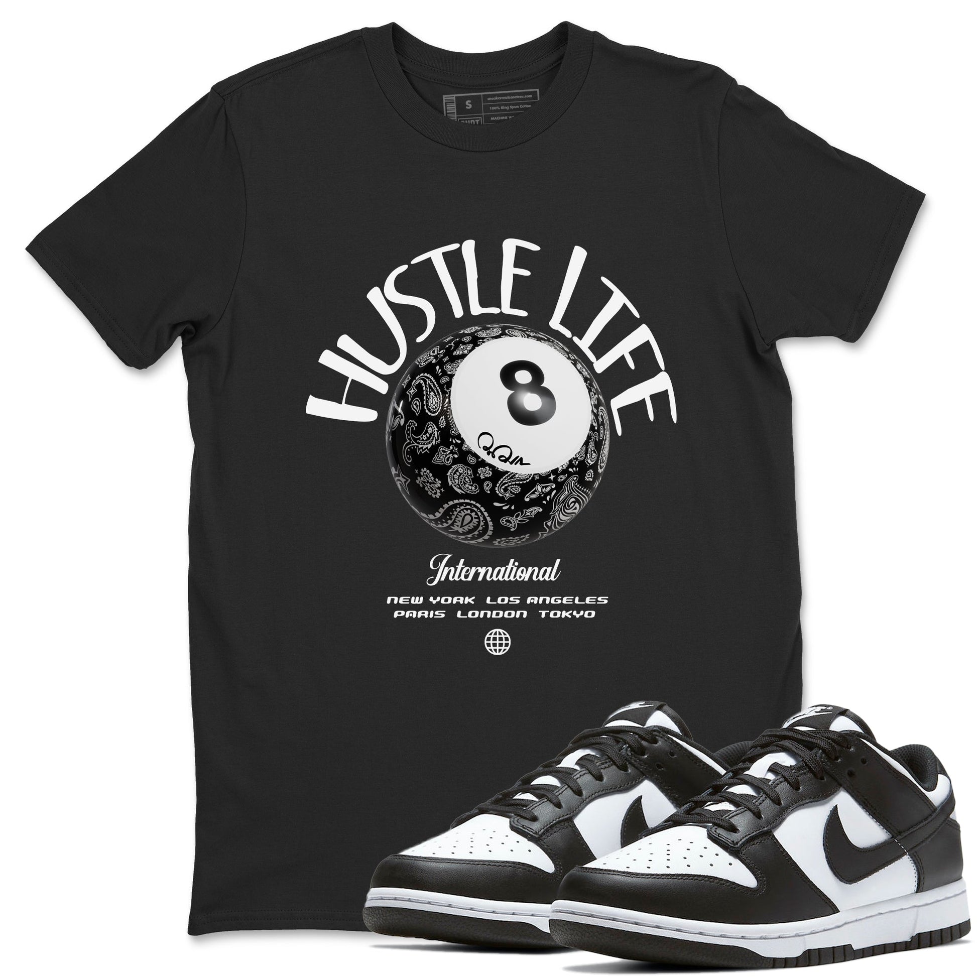 Dunk White Black shirt to match jordans Hustle Life sneaker tees Dunk White Black SNRT Sneaker Release Tees Unisex Black 1 T-Shirt