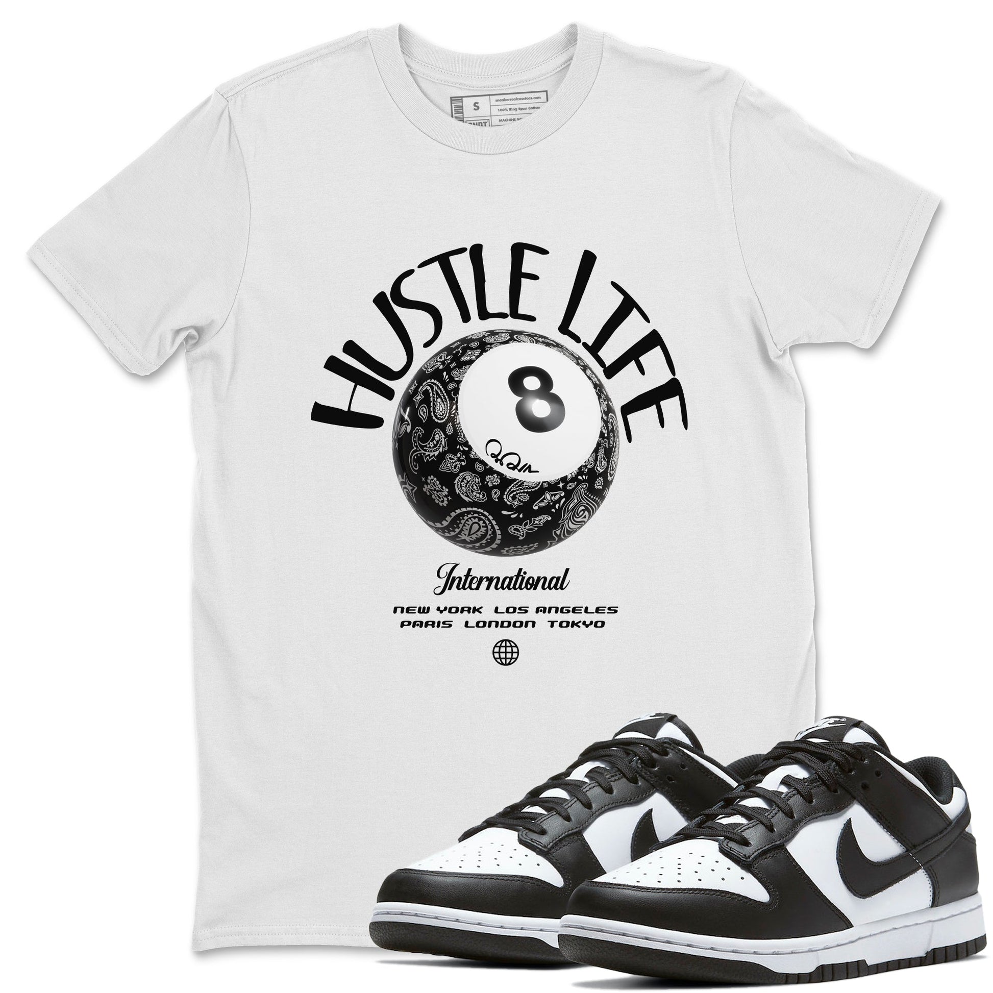 Dunk White Black shirt to match jordans Hustle Life sneaker tees Dunk White Black SNRT Sneaker Release Tees Unisex White 1 T-Shirt
