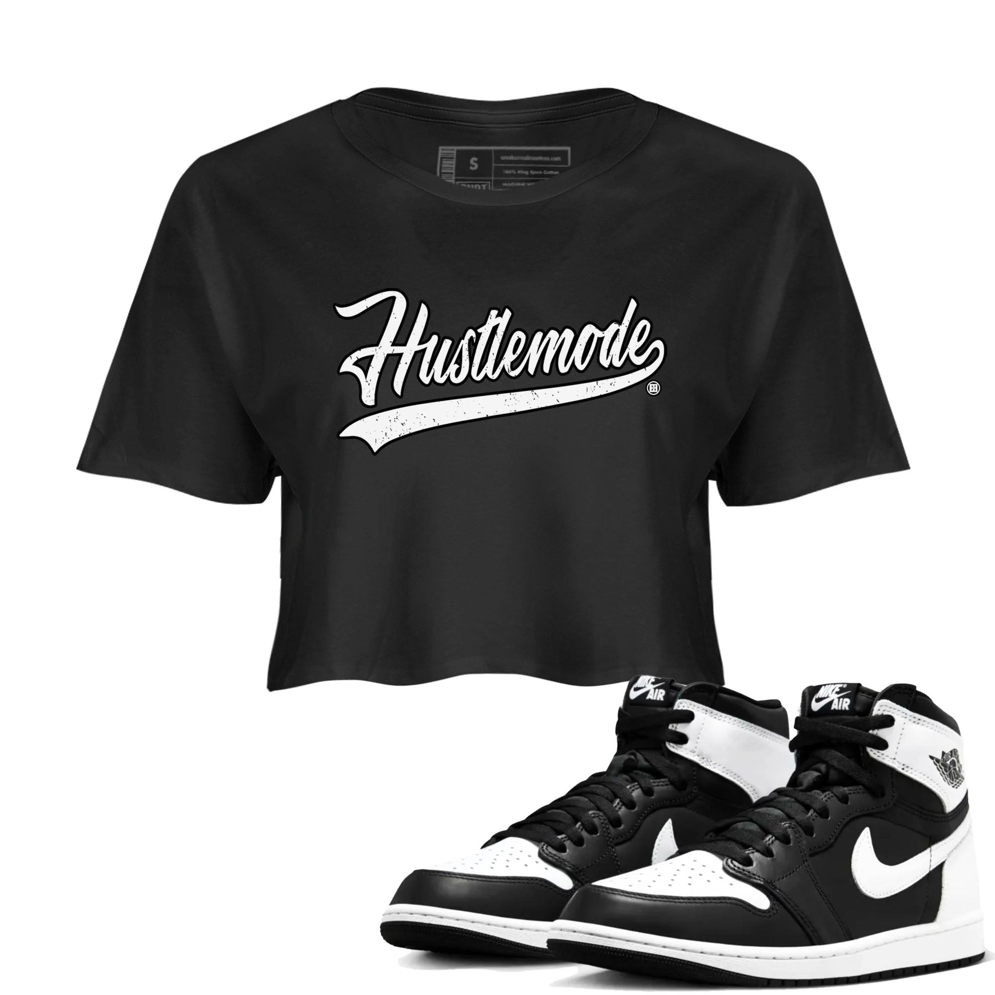 Air Jordan 1 High OG Black White shirt to match jordans Hustle Mode sneaker tees 1s Black White SNRT Sneaker Release Tees Black 1 crop length shirt