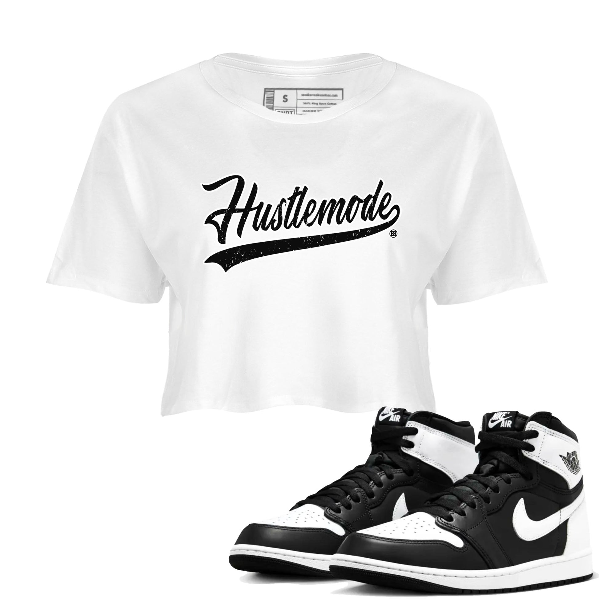 Air Jordan 1 High OG Black White shirt to match jordans Hustle Mode sneaker tees 1s Black White SNRT Sneaker Release Tees White 1 crop length shirt