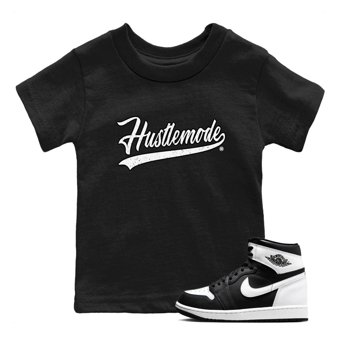 Air Jordan 1 High OG Black White shirt to match jordans Hustle Mode sneaker tees 1s Black White SNRT sneaker release tees baby toddler Black 1 cotton Shirt