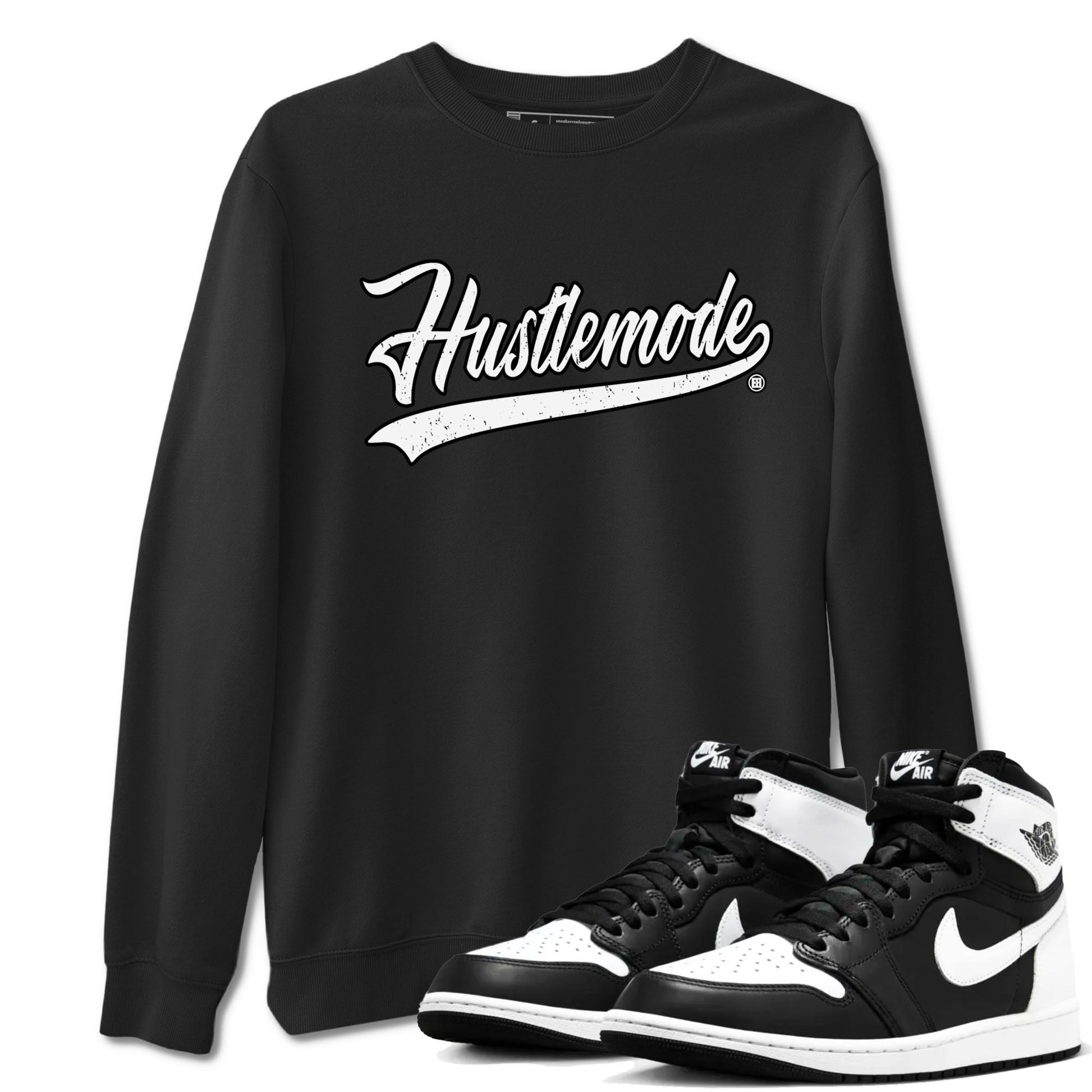 Air Jordan 1 High OG Black White shirt to match jordans Hustle Mode sneaker tees 1s Black White SNRT Sneaker Release Tees unisex cotton Black 1 crew neck shirt