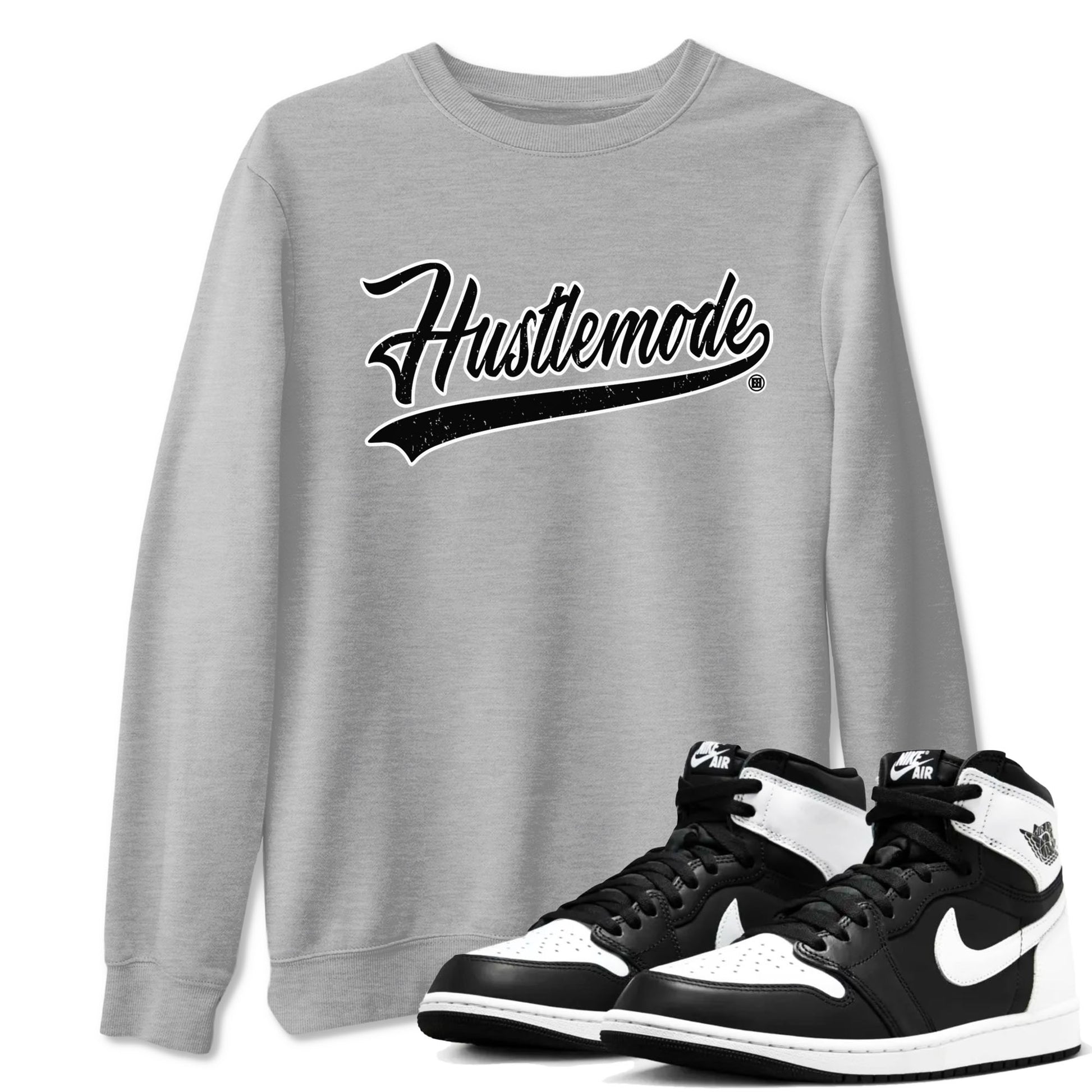 Air Jordan 1 High OG Black White shirt to match jordans Hustle Mode sneaker tees 1s Black White SNRT Sneaker Release Tees unisex cotton Heather Grey 1 crew neck shirt