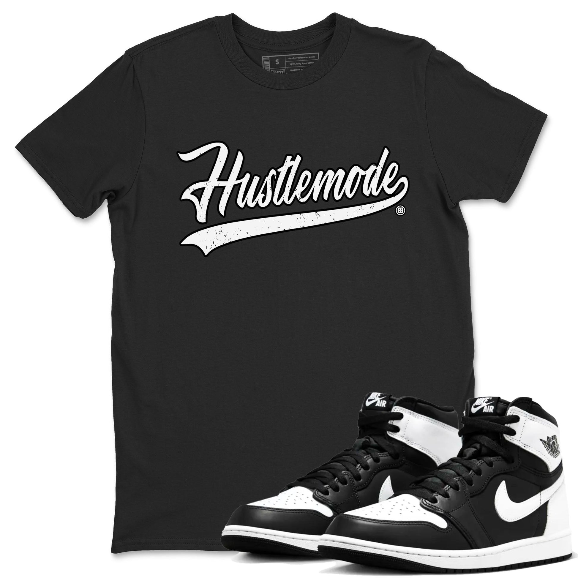 Air Jordan 1 High OG Black White shirt to match jordans Hustle Mode sneaker tees 1s Black White SNRT Sneaker Release Tees unisex cotton Black 1 crew neck shirt