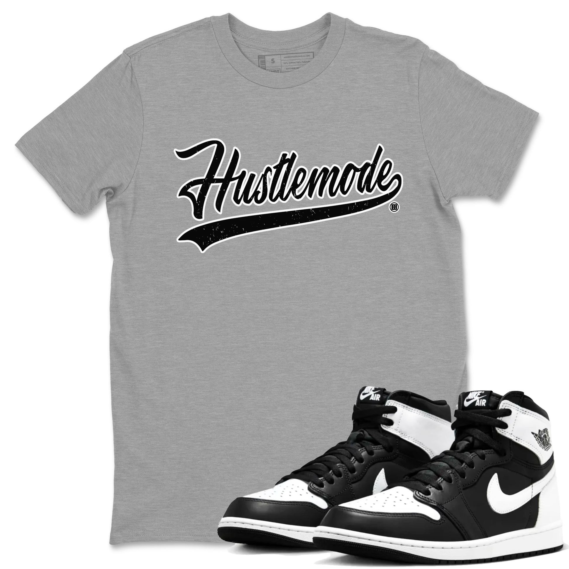 Air Jordan 1 High OG Black White shirt to match jordans Hustle Mode sneaker tees 1s Black White SNRT Sneaker Release Tees unisex cotton Heather Grey 1 crew neck shirt
