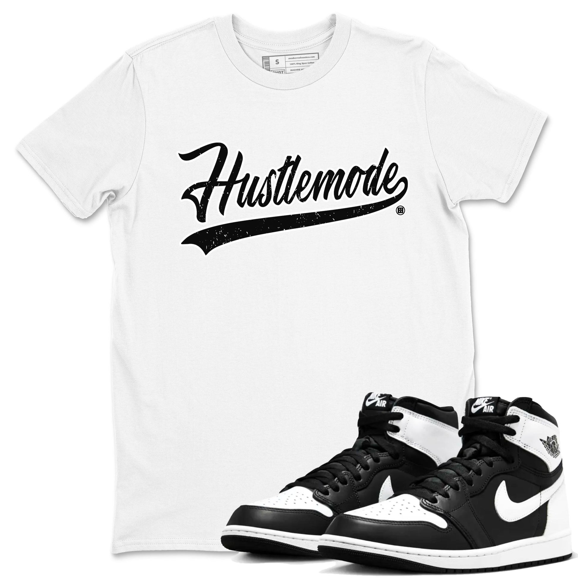 Air Jordan 1 High OG Black White shirt to match jordans Hustle Mode sneaker tees 1s Black White SNRT Sneaker Release Tees unisex cotton White 1 crew neck shirt