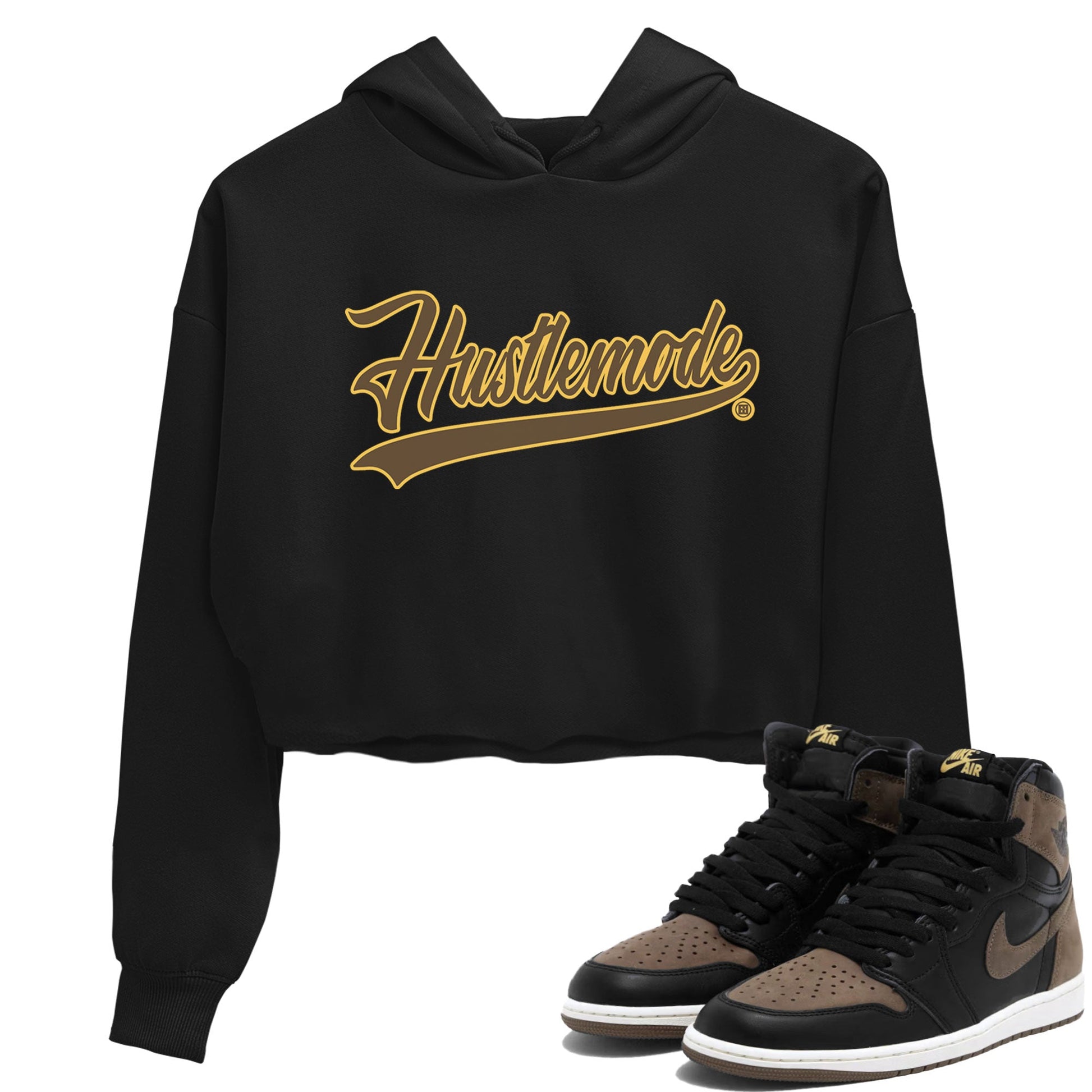 Air Jordan 1 Palomino shirt to match jordans Hustle Mode sneaker tees Crew Neck Jordan 1 Retro High OG Palomino SNRT Sneaker Release Tees Black 1 Crop T-Shirt