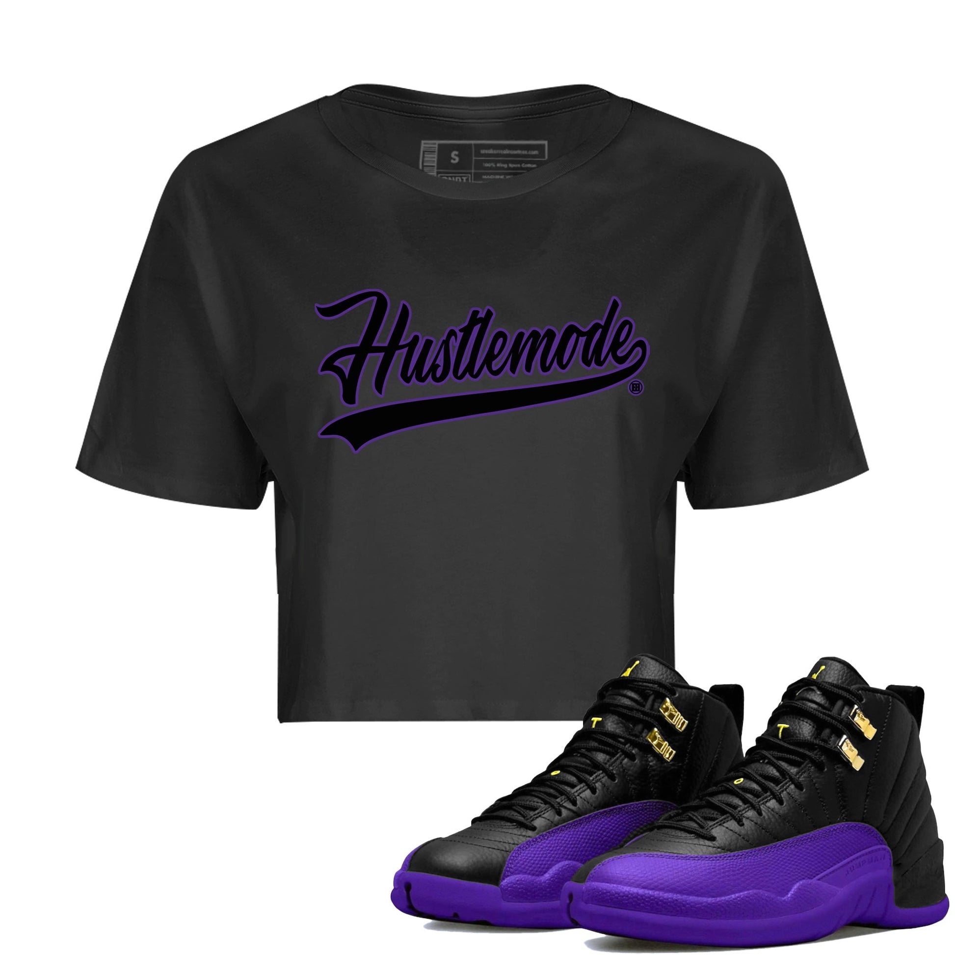 Air Jordan 12 Field Purple Sneaker Match Tees Hustle Mode Sneaker Tees Jordan Jordan 12 Lakers Sneaker Release Tees Women's Shirts Black 1