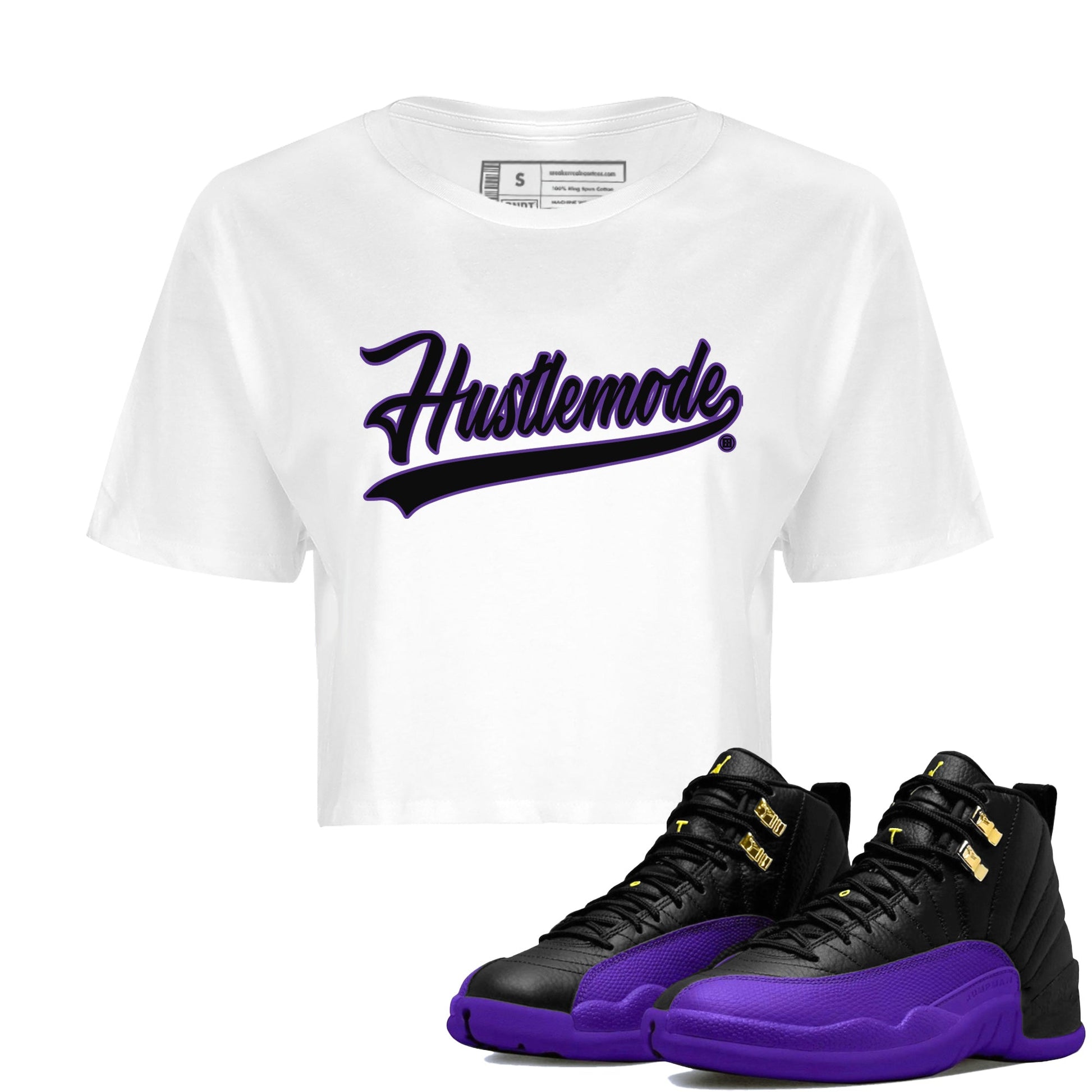 Air Jordan 12 Field Purple Sneaker Match Tees Hustle Mode Sneaker Tees Jordan Jordan 12 Lakers Sneaker Release Tees Women's Shirts White 1
