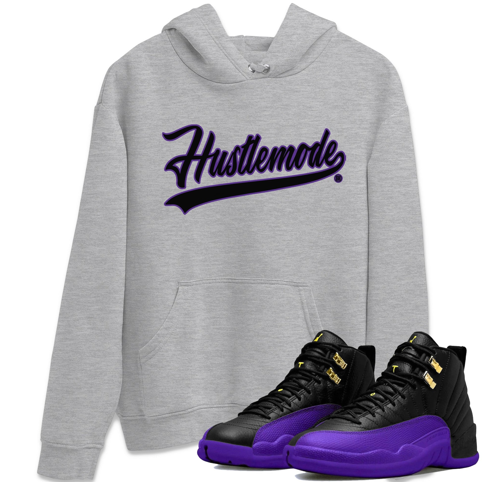 Air Jordan 12 Field Purple Sneaker Match Tees Hustle Mode Sneaker Tees Jordan Jordan 12 Lakers Sneaker Release Tees Unisex Shirts Heather Grey 1