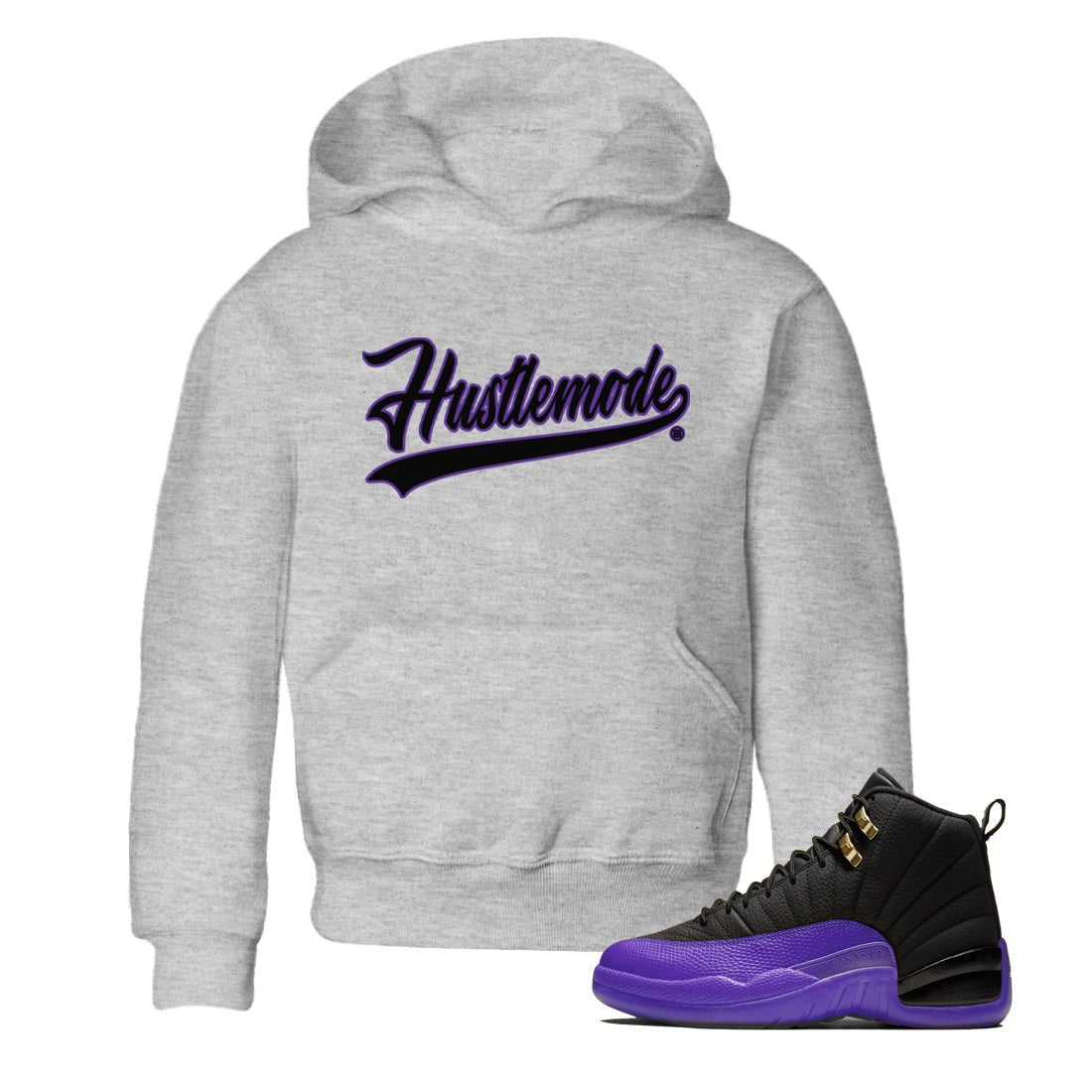 Air Jordan 12 Field Purple Sneaker Match Tees Hustle Mode Sneaker Tees Jordan Jordan 12 Lakers Sneaker Release Tees Kids Shirts Heather Grey 1