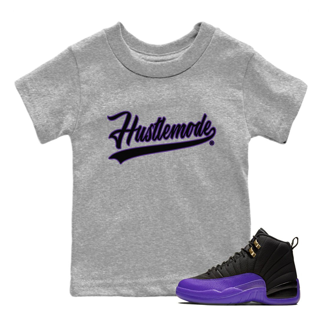 Air Jordan 12 Field Purple Sneaker Match Tees Hustle Mode Sneaker Tees Jordan Jordan 12 Lakers Sneaker Release Tees Kids Shirts Heather Grey 1