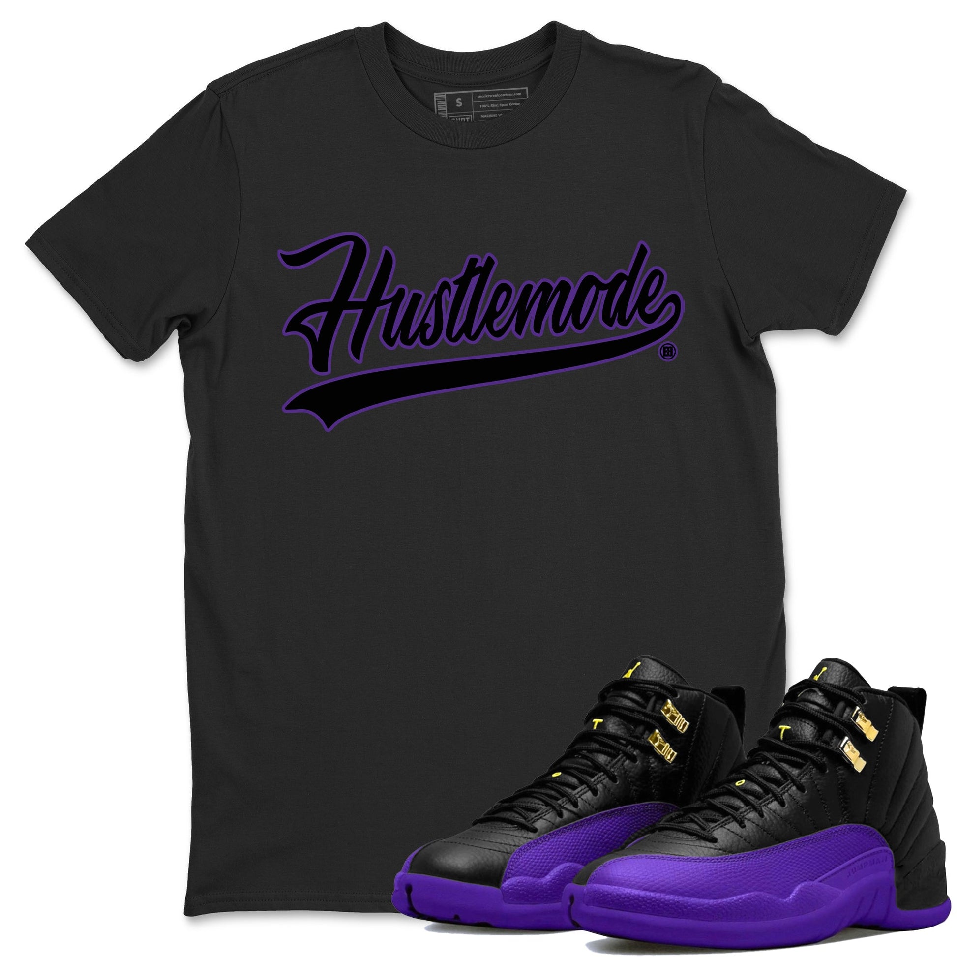 Air Jordan 12 Field Purple Sneaker Match Tees Hustle Mode Sneaker Tees Jordan Jordan 12 Lakers Sneaker Release Tees Unisex Shirts Black 1