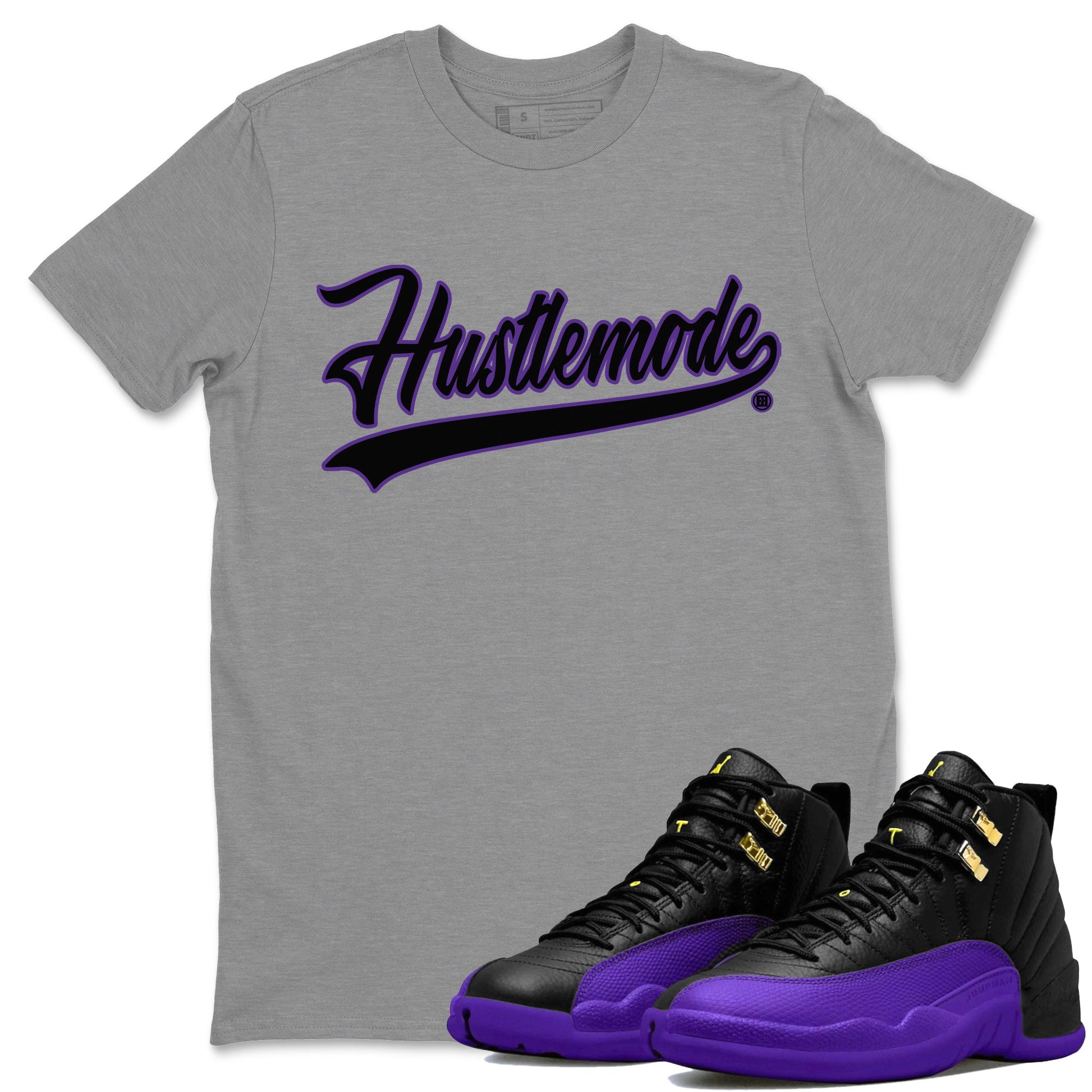 Air Jordan 12 Field Purple Sneaker Match Tees Hustle Mode Sneaker Tees Jordan Jordan 12 Lakers Sneaker Release Tees Unisex Shirts Heather Grey 1