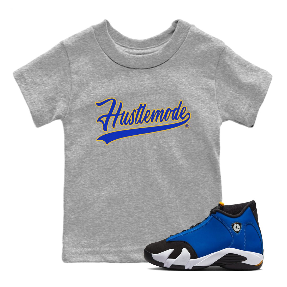 Air Jordan 14 Laney Sneaker Match Tees Hustle Mode Sneaker Tees Jordan 14 Laney Sneaker Release Tees Kids Shirts Heather Grey 1