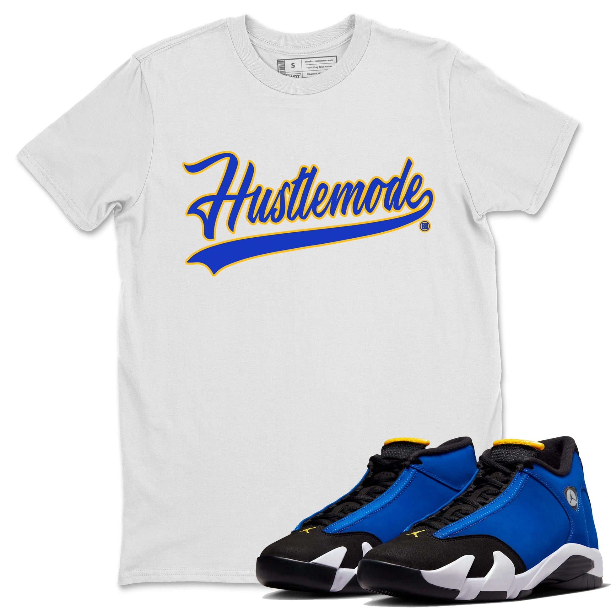 Air Jordan 14 Laney Sneaker Match Tees Hustle Mode Sneaker Tees Jordan 14 Laney Sneaker Release Tees Unisex Shirts White 1