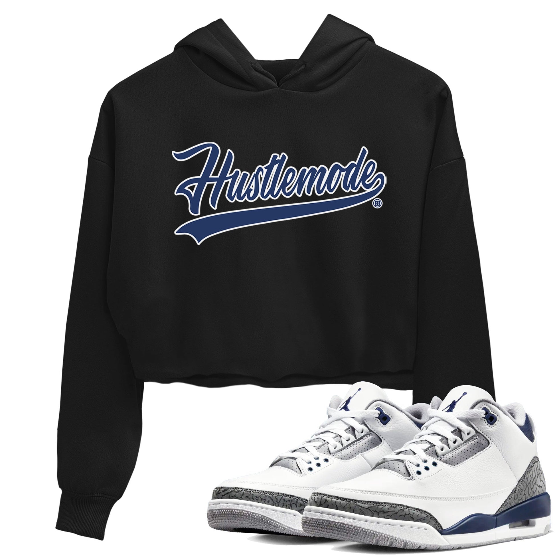 Air Jordan 3 Midnight Navy shirt to match jordans Hustle Mode sneaker tees AJ3 Midnight Navy SNRT Sneaker T Shirt  Black 1 crop length shirt