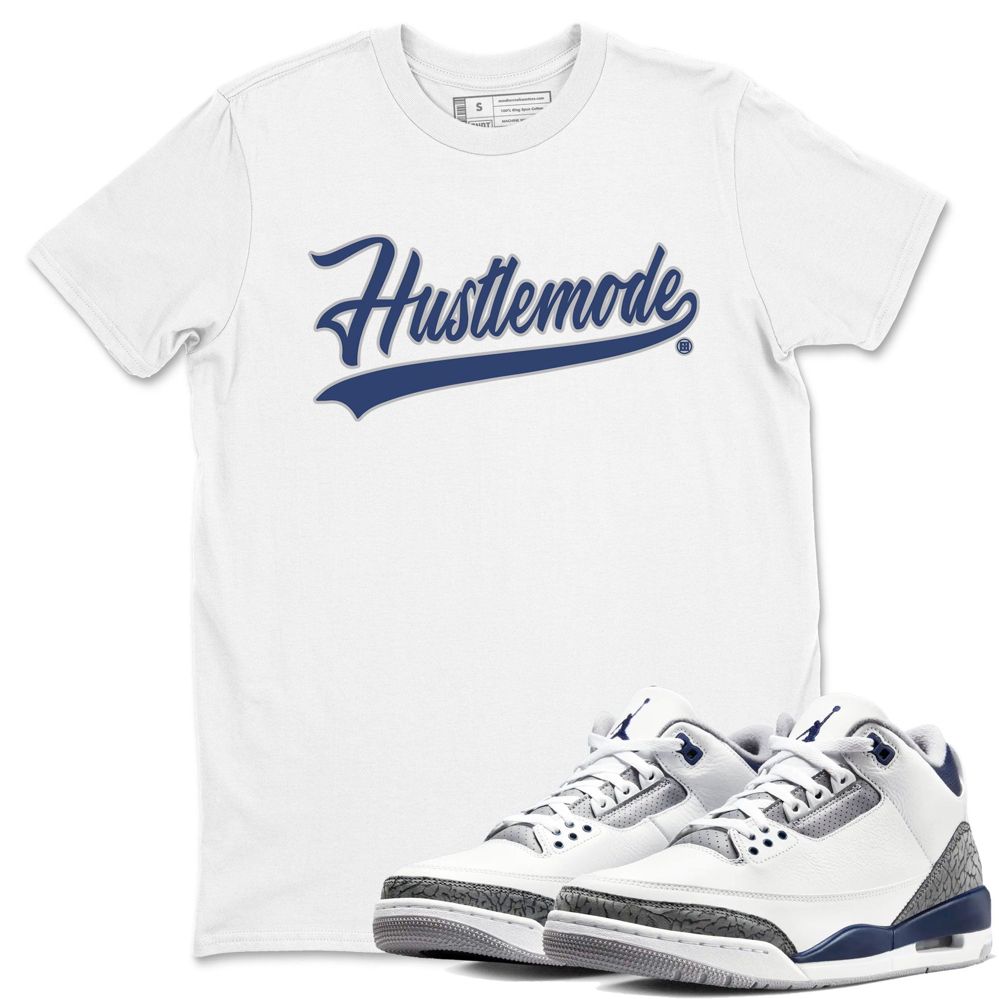 Air Jordan 3 Midnight Navy shirt to match jordans Hustle Mode sneaker tees 3s Midnight Navy SNRT Sneaker T Shirt  unisex cotton White 1 crew neck shirt